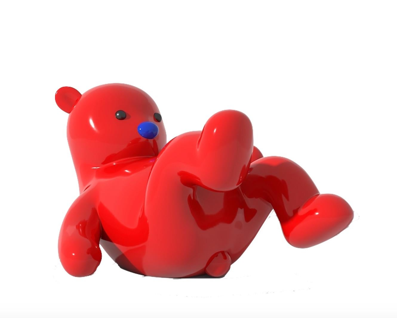 Zhang Zhanzhan Still-Life Sculpture - Enjoy my Time! Red Bear Life Size Sculpture Trendy Art