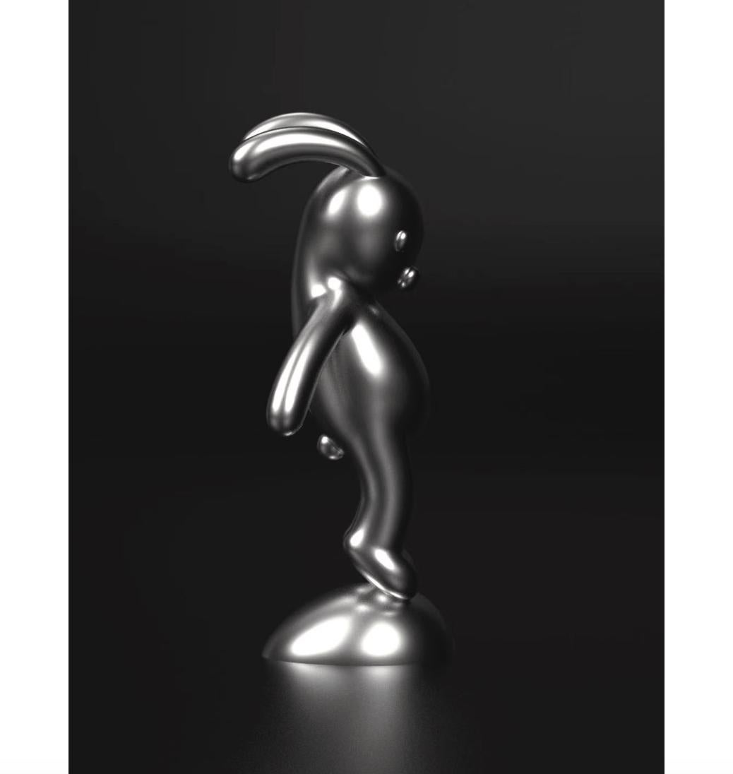 Zhang Zhanzhan Figurative Sculpture - Flying Rabbit Stainless Steel Sculpture Black