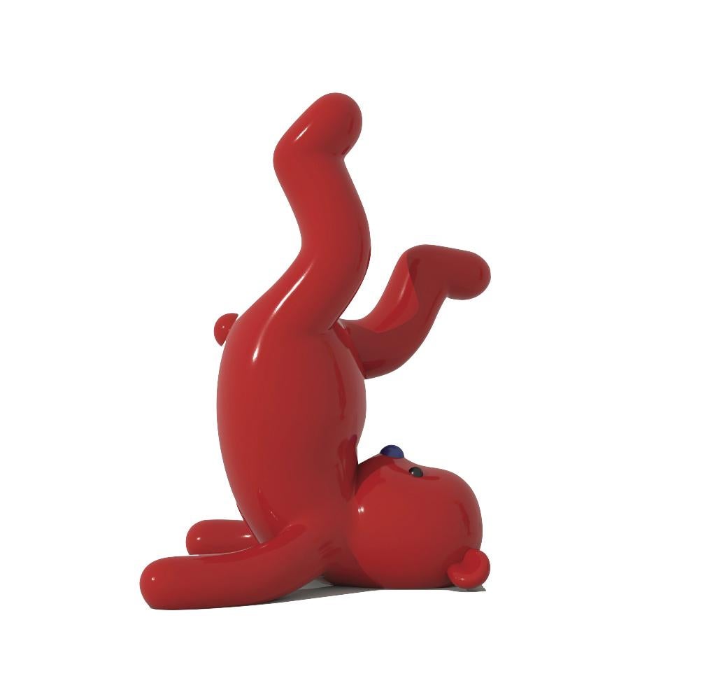 Zhang Zhanzhan Figurative Sculpture - I am So Excited Red Bear Handstand Pop Art Sculpture