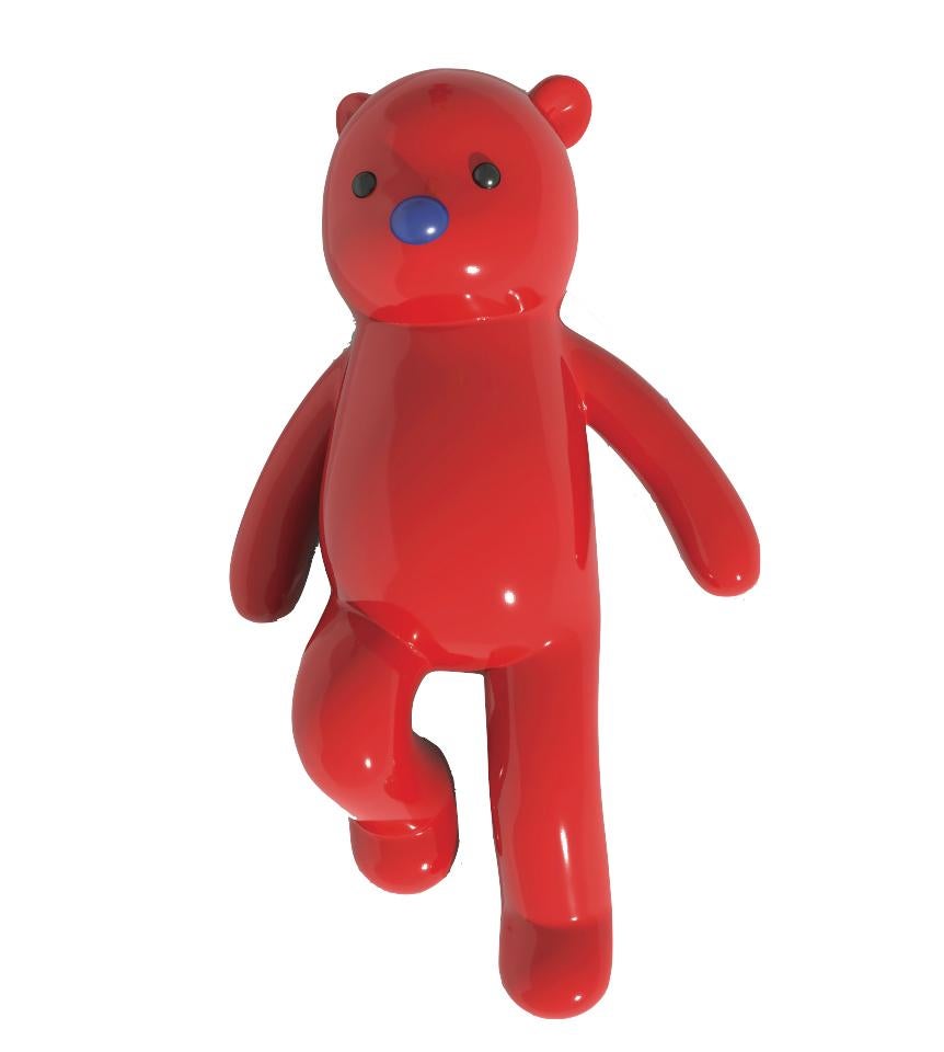 Zhang Zhanzhan Figurative Sculpture - My Starry Night Sculpture on the Wall Life Size Pop Bear Red