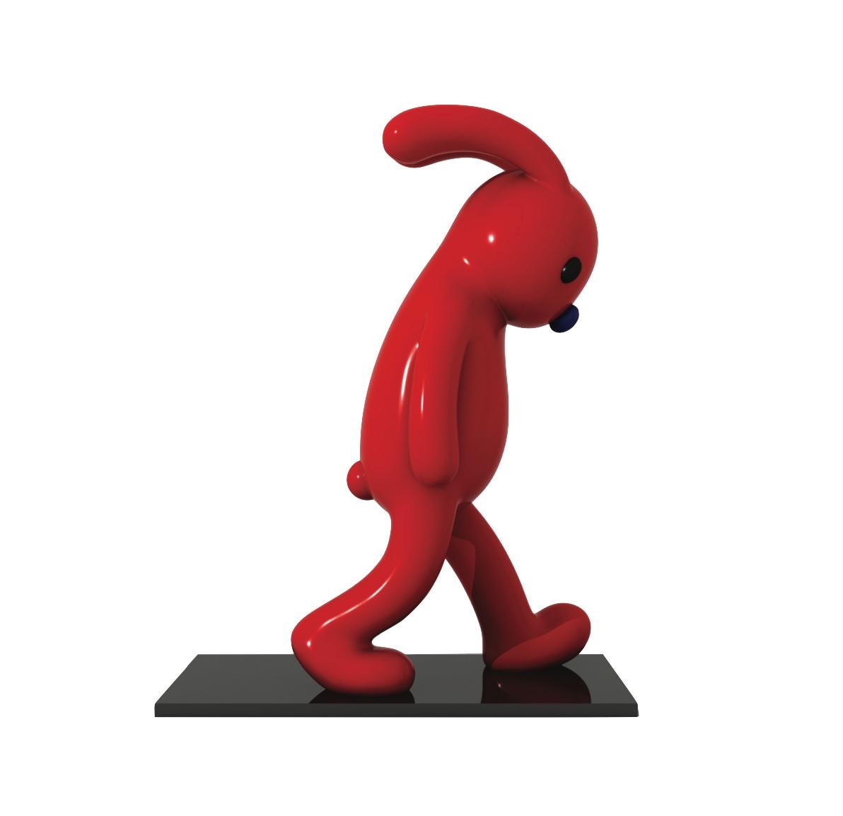 Zhang Zhanzhan Figurative Sculpture - Walking Rabbit Red Life Size Out Door Sculpture Art Deco