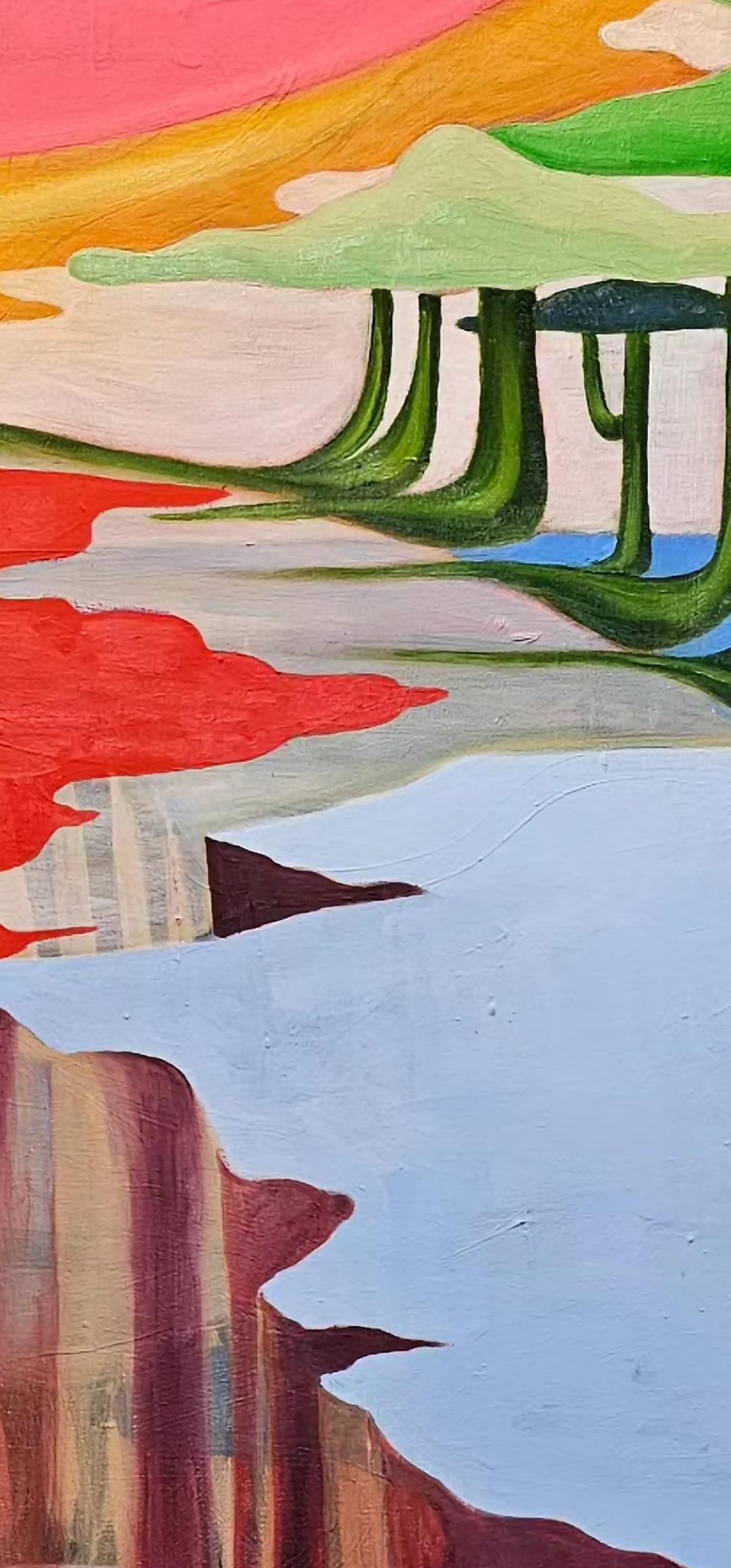 Zeitgenössische Landschaftsmalerei. Reich an Farbe.
Inspiriert von dem, was uns als Spezies verbindet, und unserer Einheit mit der Natur, verwendet Tsytsyn Rhythmus- und Mustermotive in Körper und Natur und reflektiert, wie Bewegung ein Weg sein