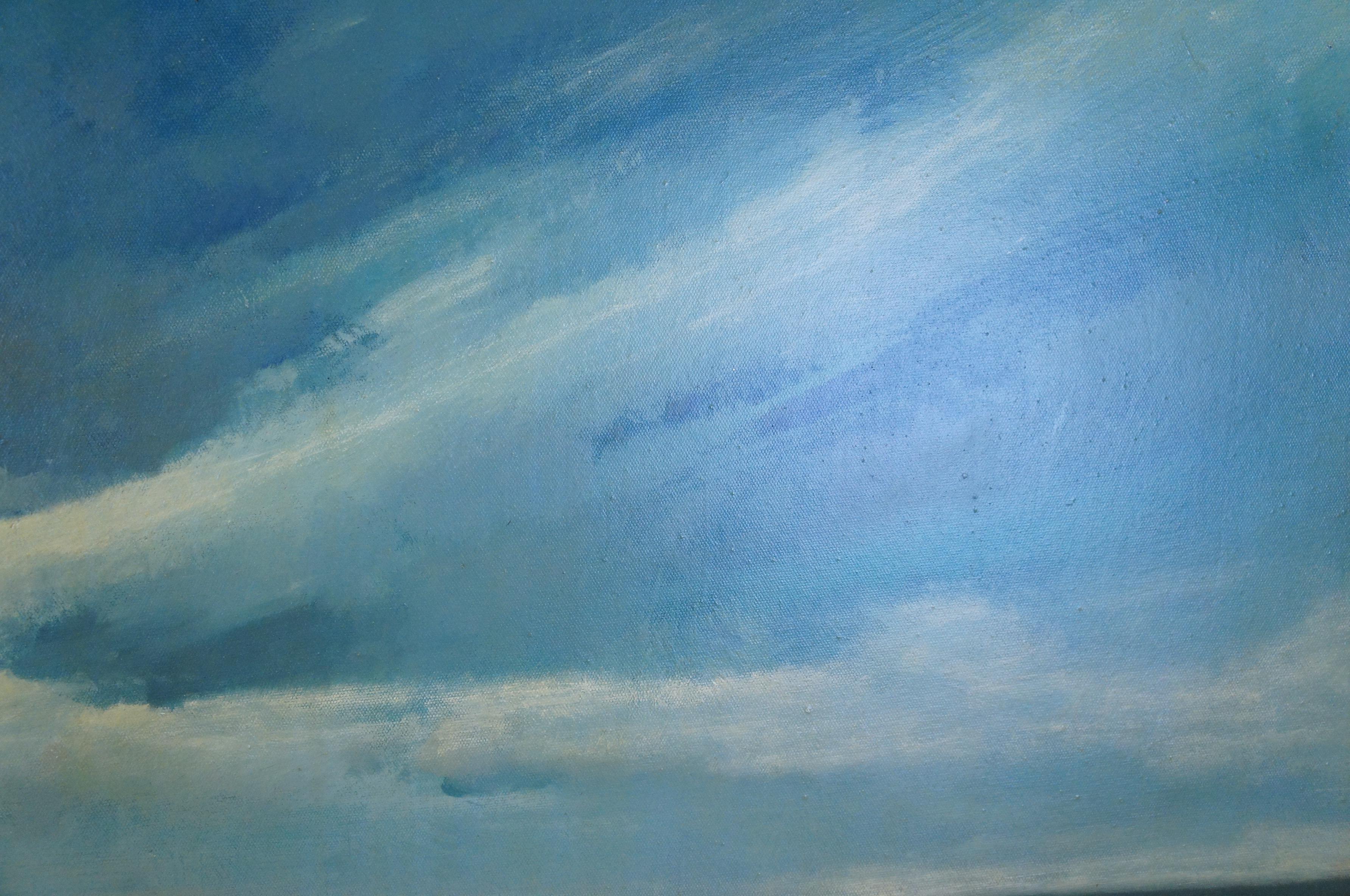 Peinture à l'huile impressionniste de Zhao Huxie « Clifton » - Paysage de Prairie encadrée 52