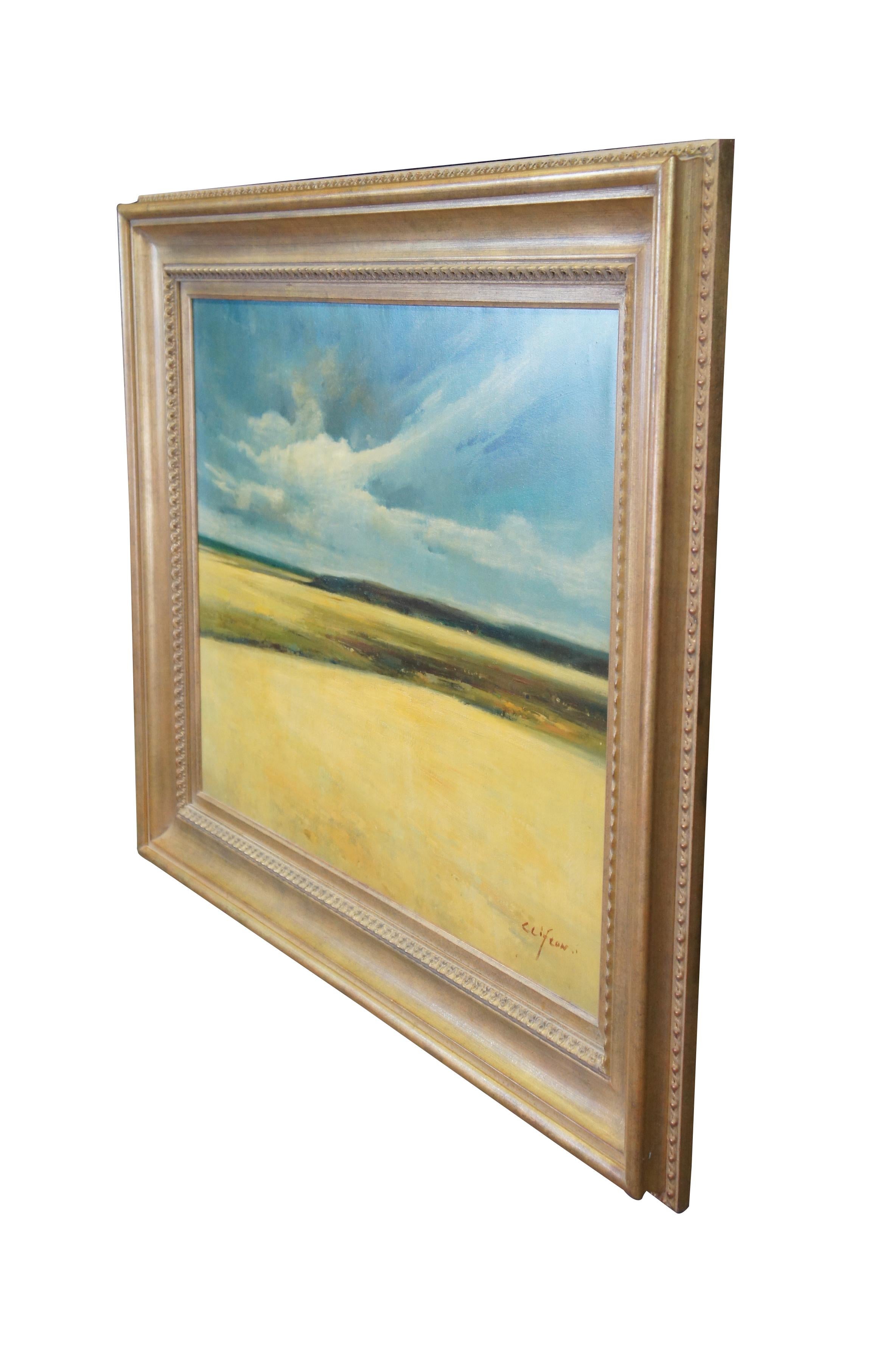 Expressionniste Peinture à l'huile impressionniste de Zhao Huxie « Clifton » - Paysage de Prairie encadrée 52