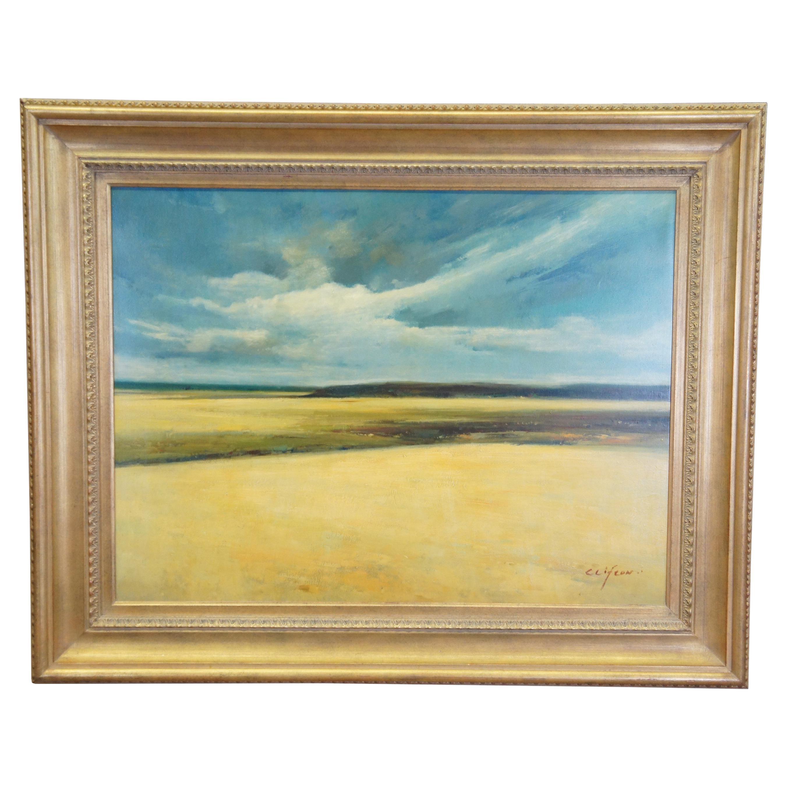 Zhao Huxie "Clifton" Impressionist Prairie Landscape Oil Painting Framed 52" For Sale