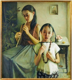 Zhao Kailin Original Oil Painting "Interior with Two Girls''