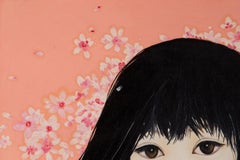 Zhao Wang Portrait Original Oil On Canvas "Woman Under Sakura"