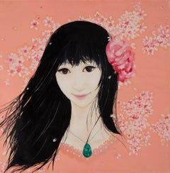 Zhao Wang, Porträt, Original, Ölgemälde auf Leinwand, „Frau unter Sakura“
