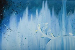 Zhao Wang Surréaliste Original Huile sur Toile "Hello, Little Bird 1"