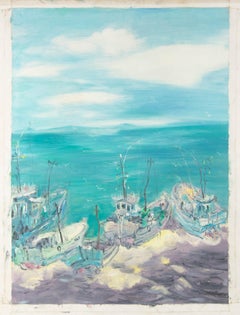 Zhaohui Zeng Waterscape Original Oil On Canvas "Fishing Boats "