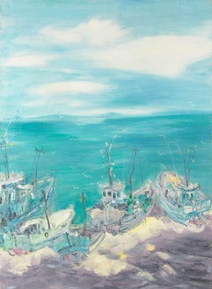 Zhaohui Zeng Waterscape Original Oil On Canvas "Fishing Boats "