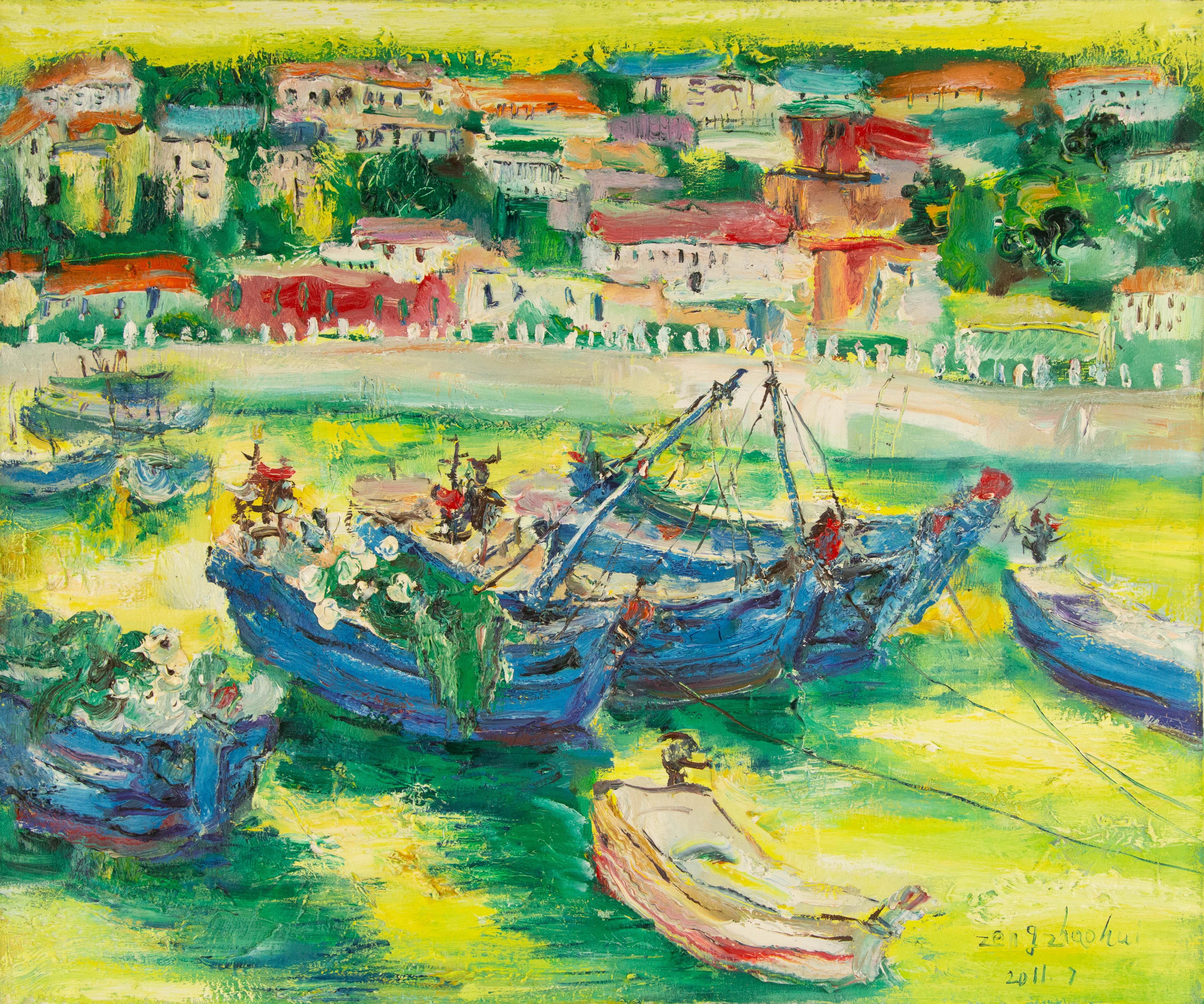  Titolo: Il ritmo del porto
 Medium: Olio su tela
 Dimensioni: 19,5 x 23,5 pollici
 Cornice: Possibilità di incorniciatura!
 Condizioni: Il dipinto appare in ottime condizioni.
 Nota: questo quadro non è teso
 Anno: 2011
 Artista: Zhaohui Zeng
