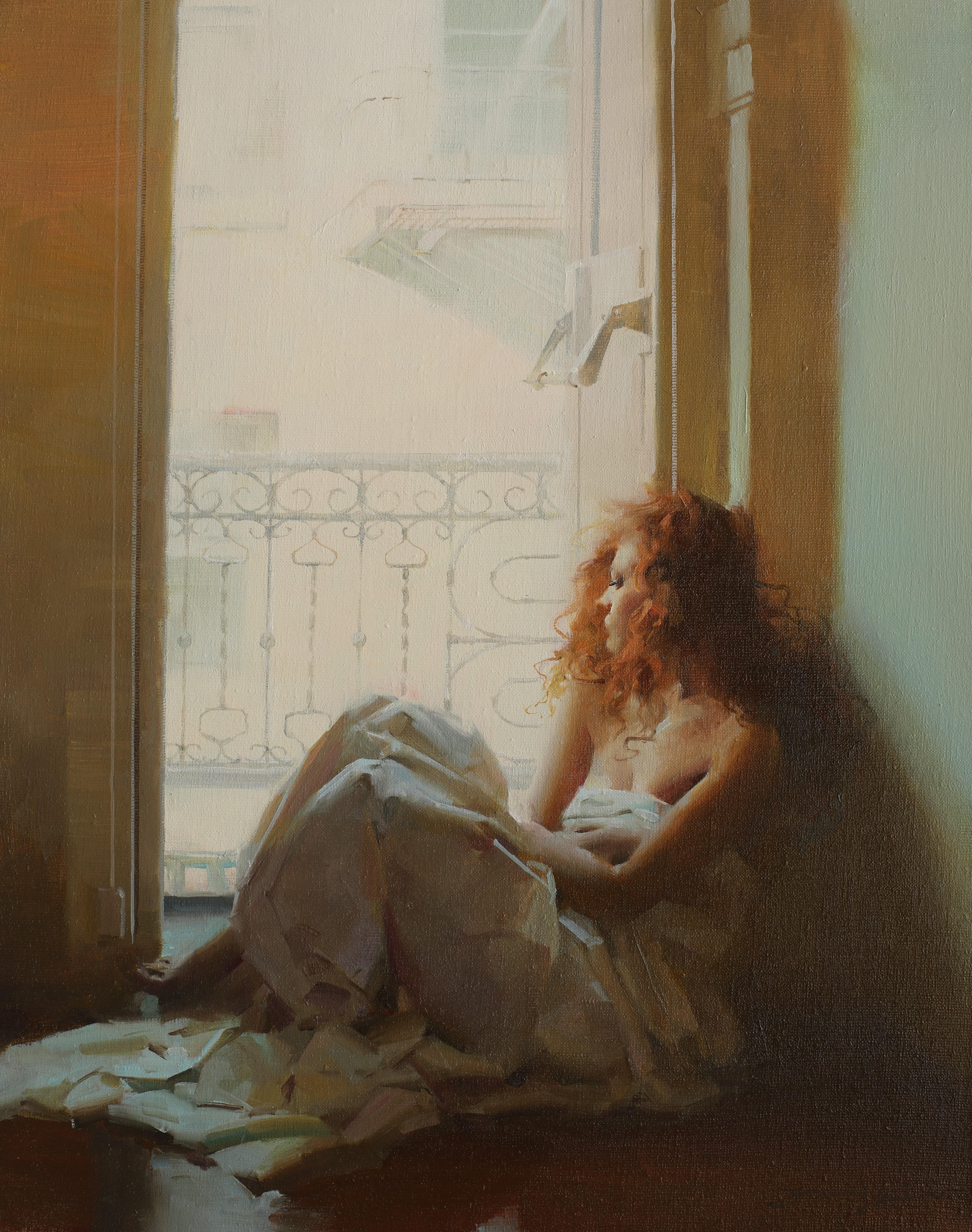 Balcony - Realist Painting by Zhaoming Wu