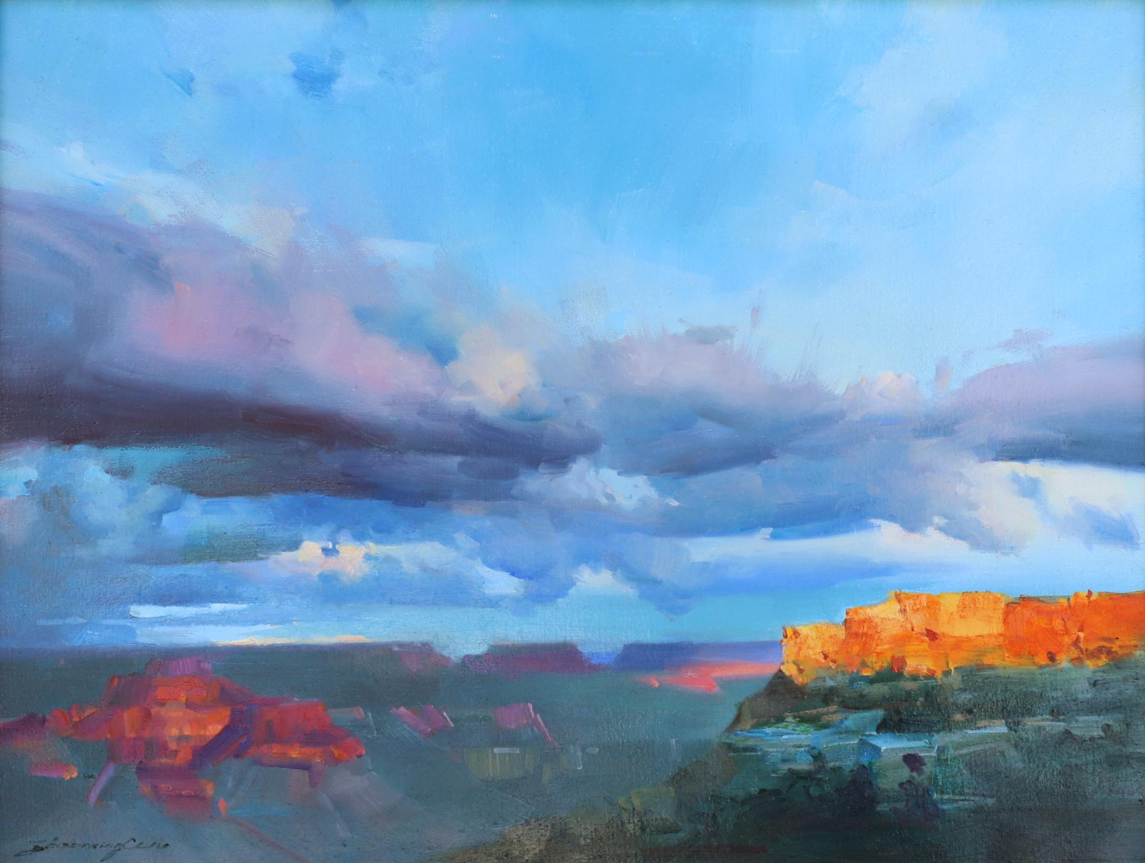 Dusk in Canyon - Realist Painting by Zhaoming Wu