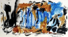 Jiangmen Series No. 4 (Abstract painting with blues 
blacks on paper)
