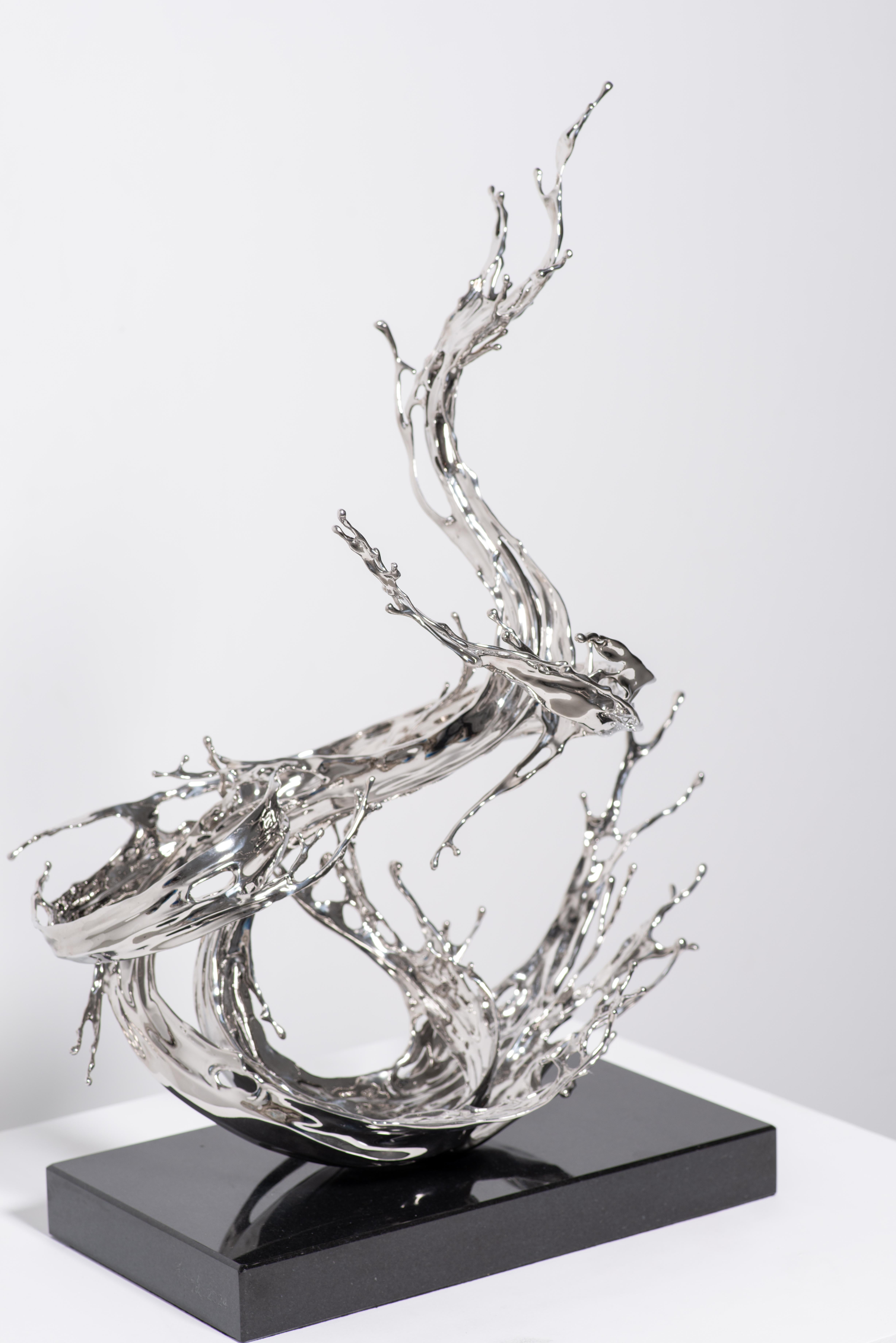 Contemporary Chinese small stainless steel sculpture inspired by water For Sale 10