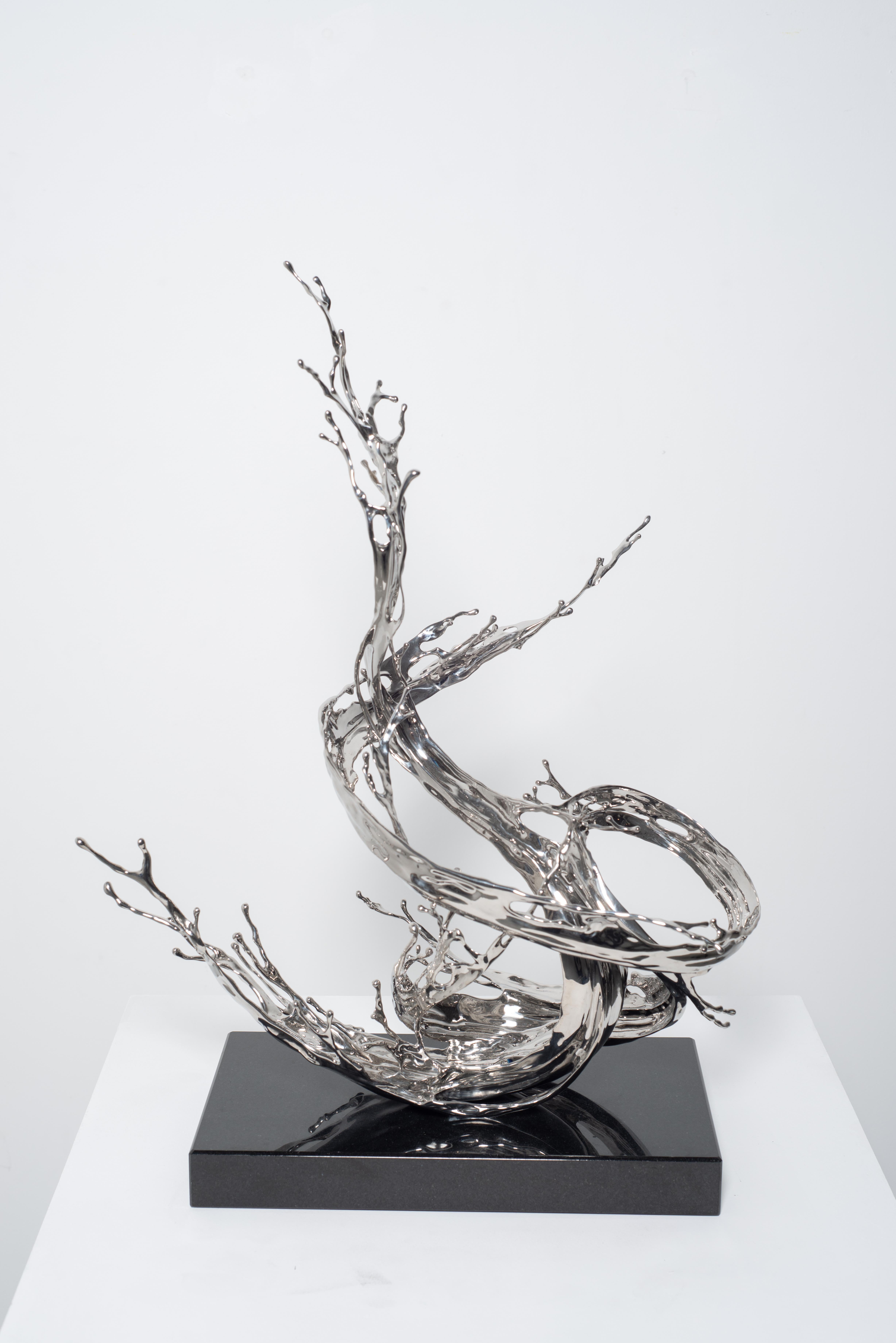 Contemporary Chinese small stainless steel sculpture inspired by water - Sculpture by Zheng Lu