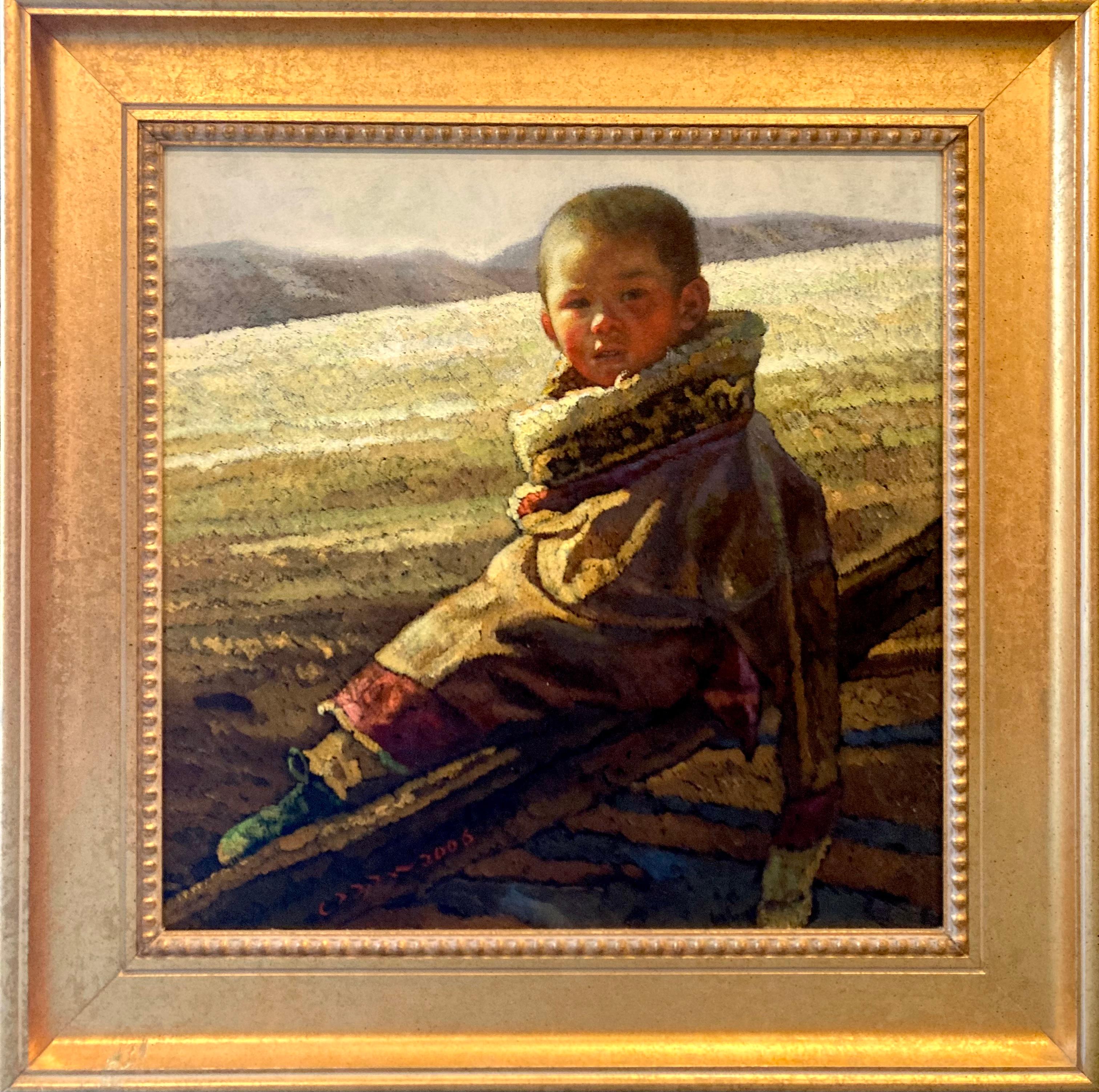 "Boy in Fields" - Painting by Zheng Zhiyue 