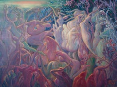 ZhengDao Zhang Surrealist Original Oil On Canvas "A Touch Of Red Cloud"