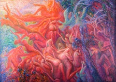 Zhengdao Zhang Surrealist Original Oil "Dance With Phoenix"