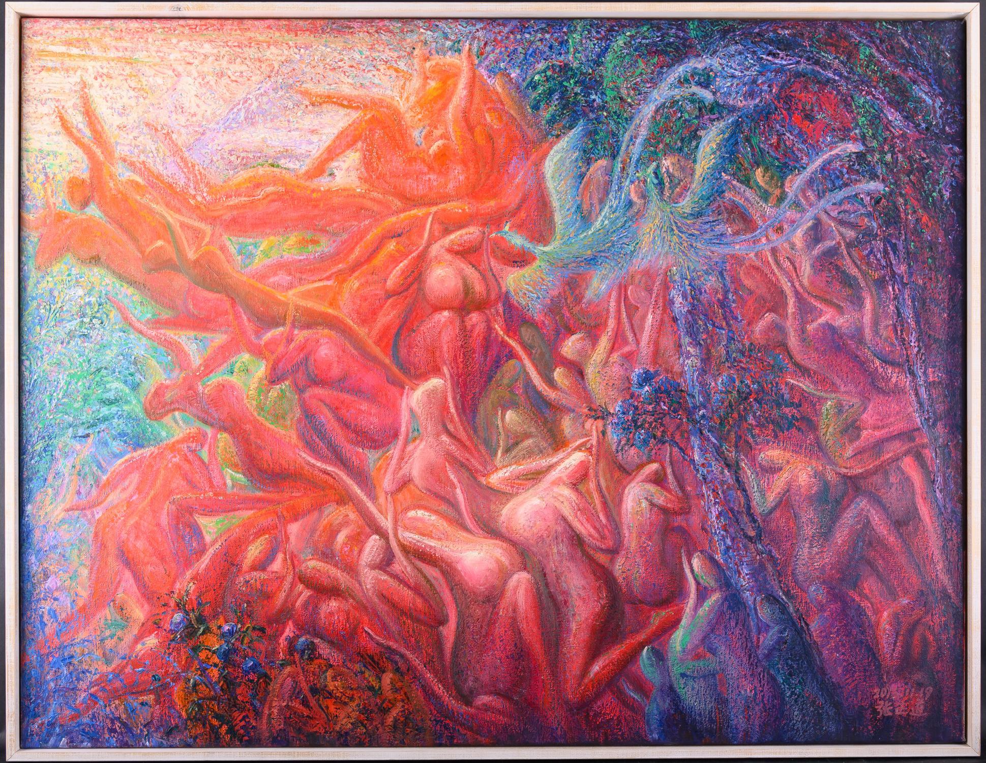 ZhengDao Zhnag Figurative Painting - Zhengdao Zhang Surrealist Original Oil "Dance With Phoenix"