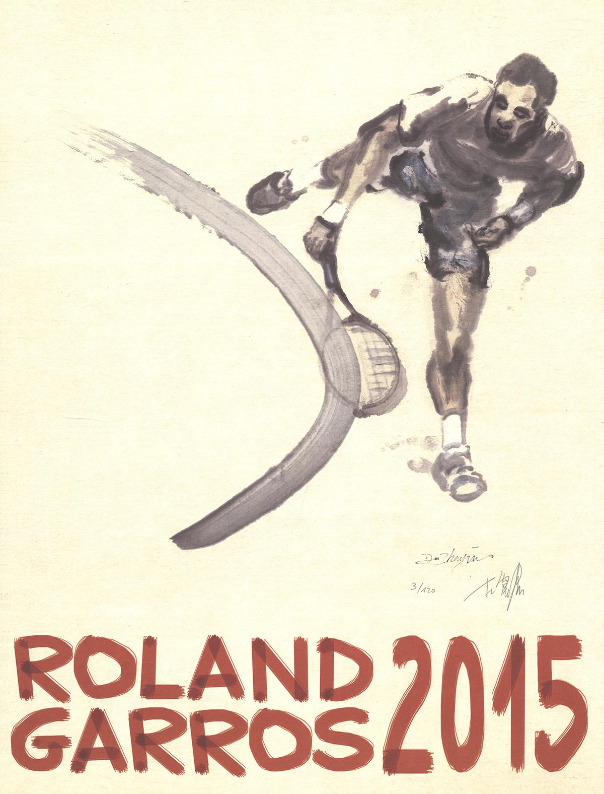  2015 French Open poster. Signed, and numbered out of 120 in pencil by Du. 
