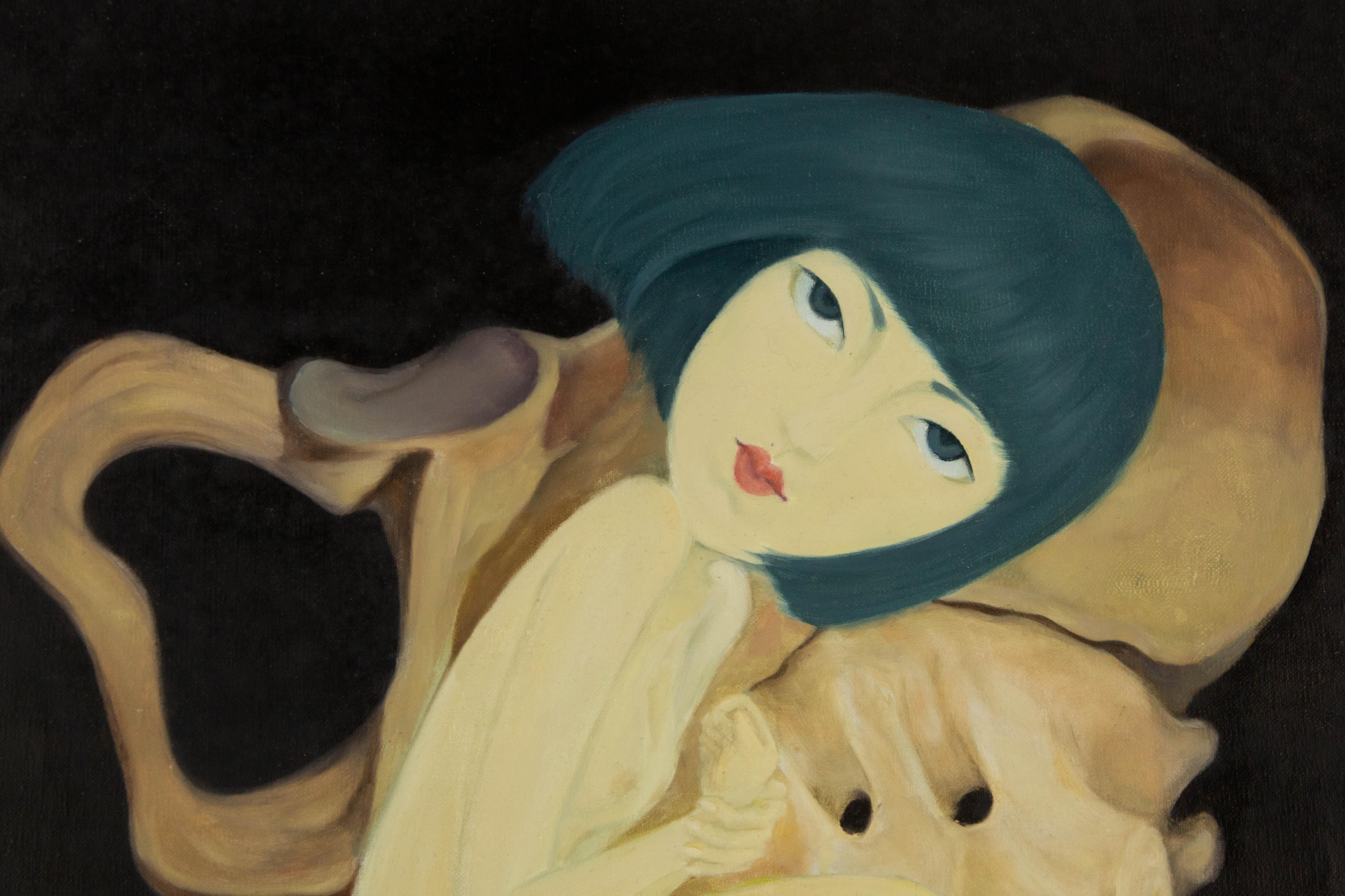 Zhenlin Liu Surrealistisches Original Ölgemälde auf Leinwand „Lovely Bones“ im Angebot 1