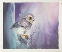 Zhenpeng Zhou Animal Original Oil On Canvas "Morning Owl"