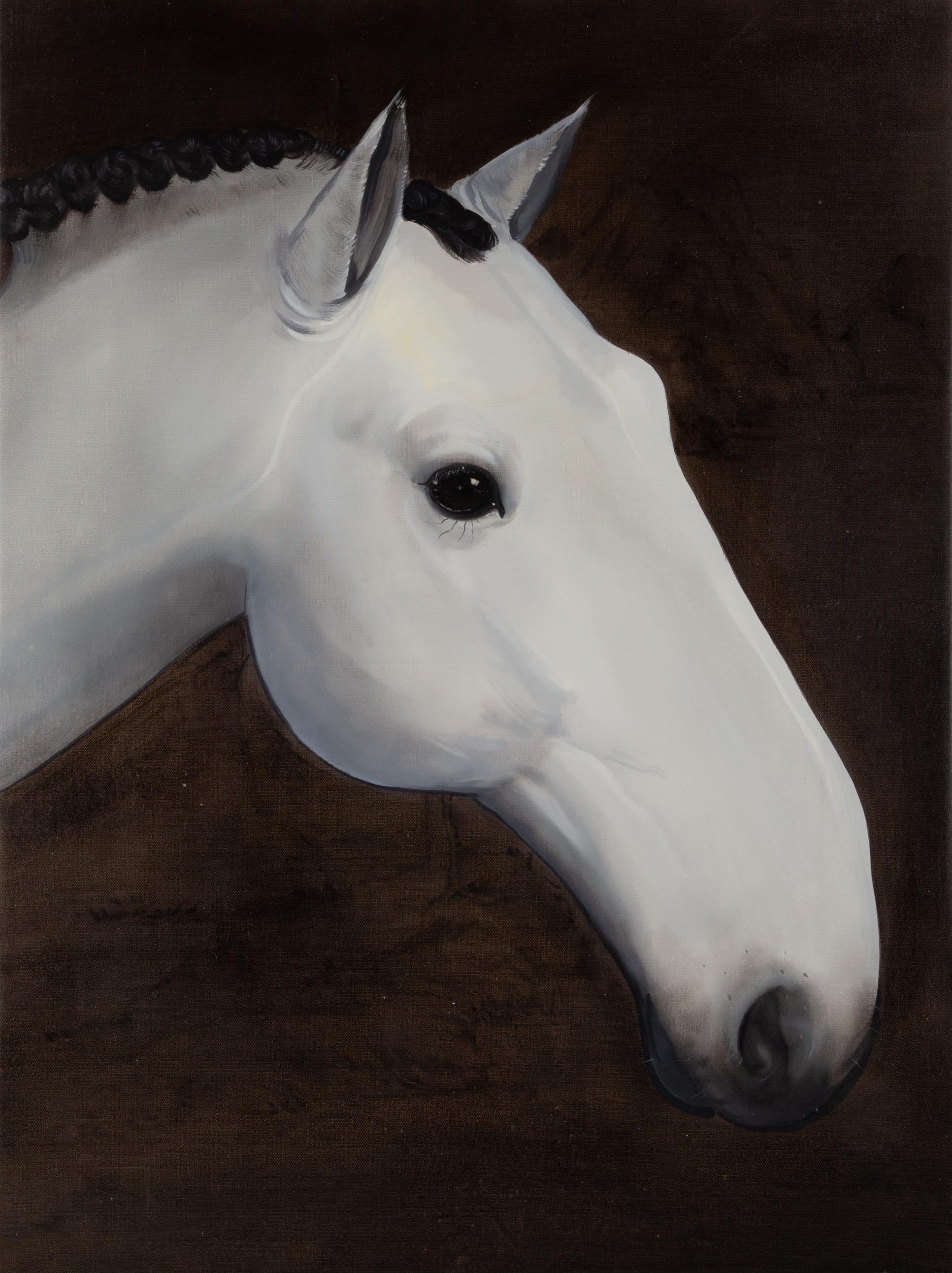 Zhenpeng Zhou Animal Painting - ZhenPeng Zhou Animal Original Oil On Canvas "White Horse"
