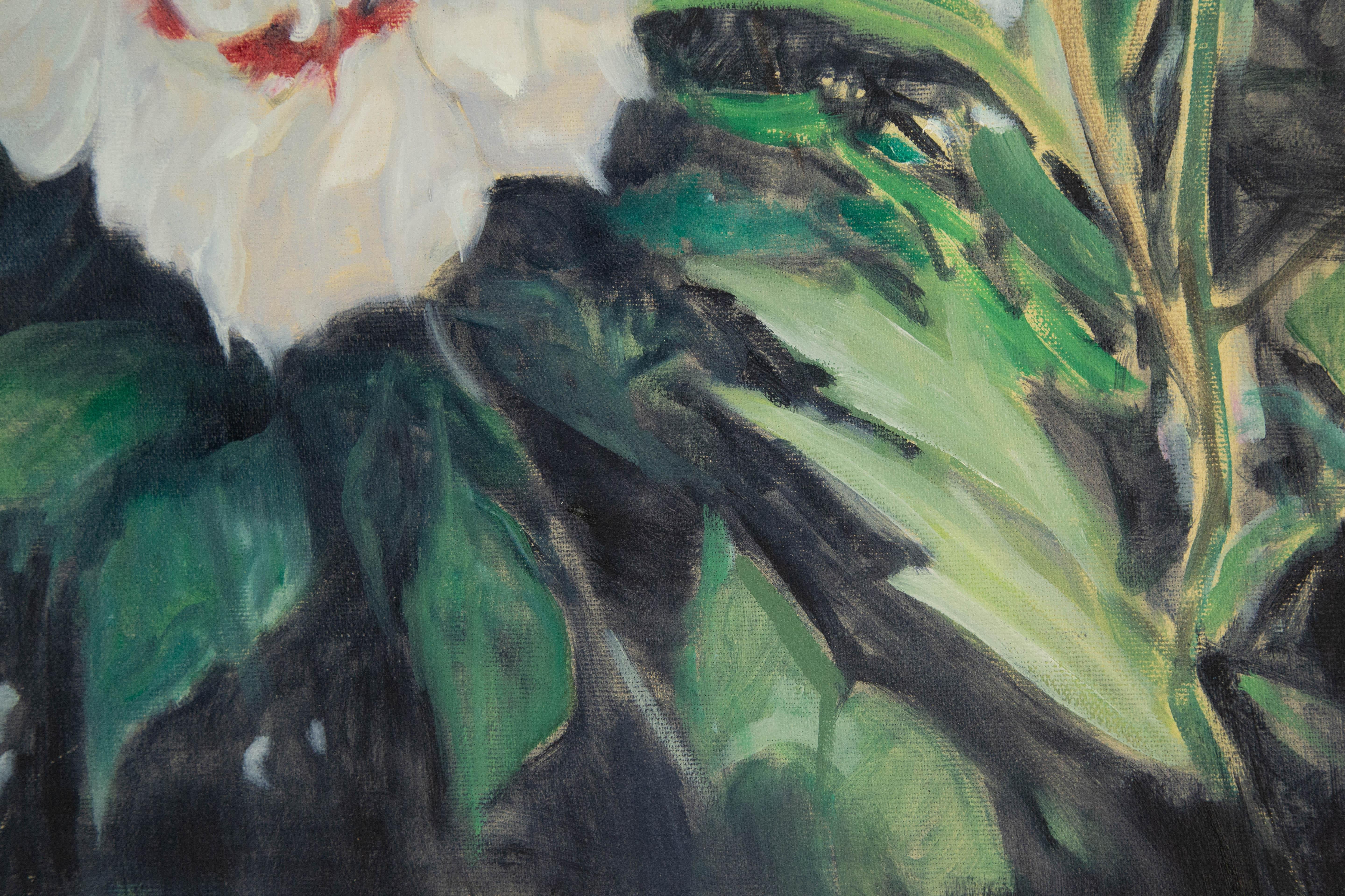 Huile originale sur toile Hibiscus blanc « ZhenPeng Zhou Floral » en vente 1