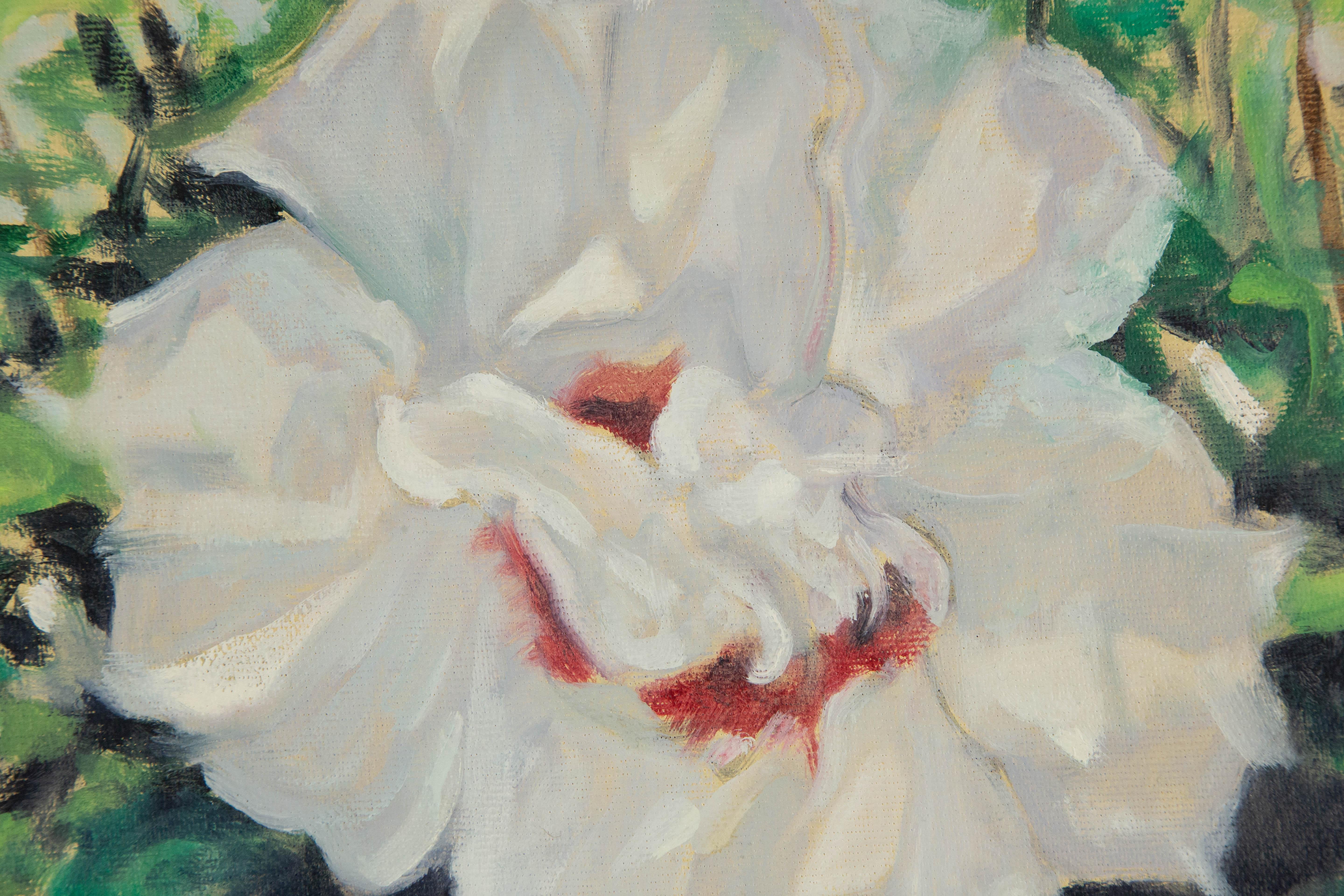 Huile originale sur toile Hibiscus blanc « ZhenPeng Zhou Floral » en vente 2