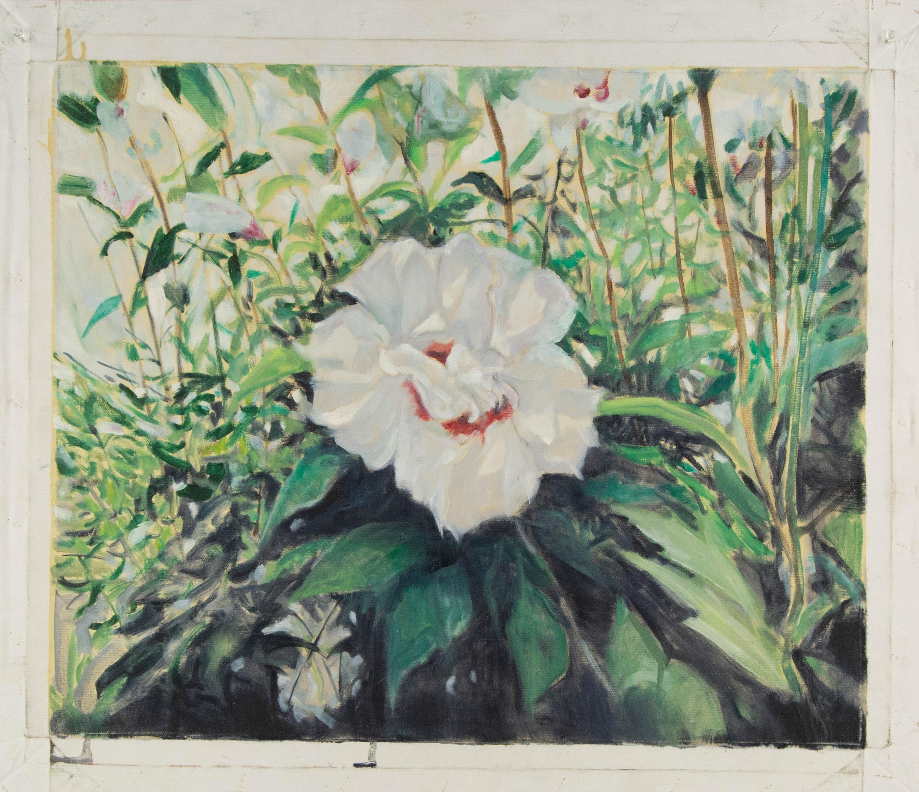 Huile originale sur toile Hibiscus blanc « ZhenPeng Zhou Floral » en vente 4