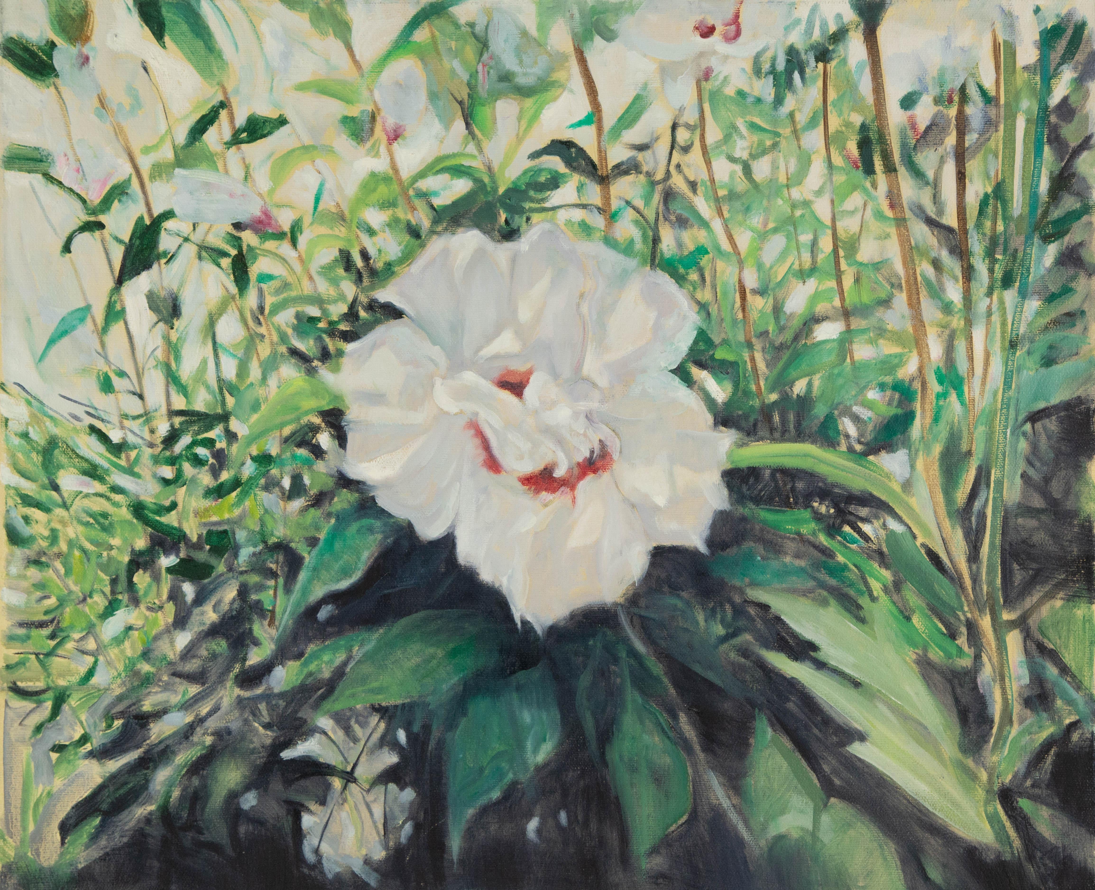 ZhenPeng Zhou Floral Original Oil On Canvas "White Hibiscus"