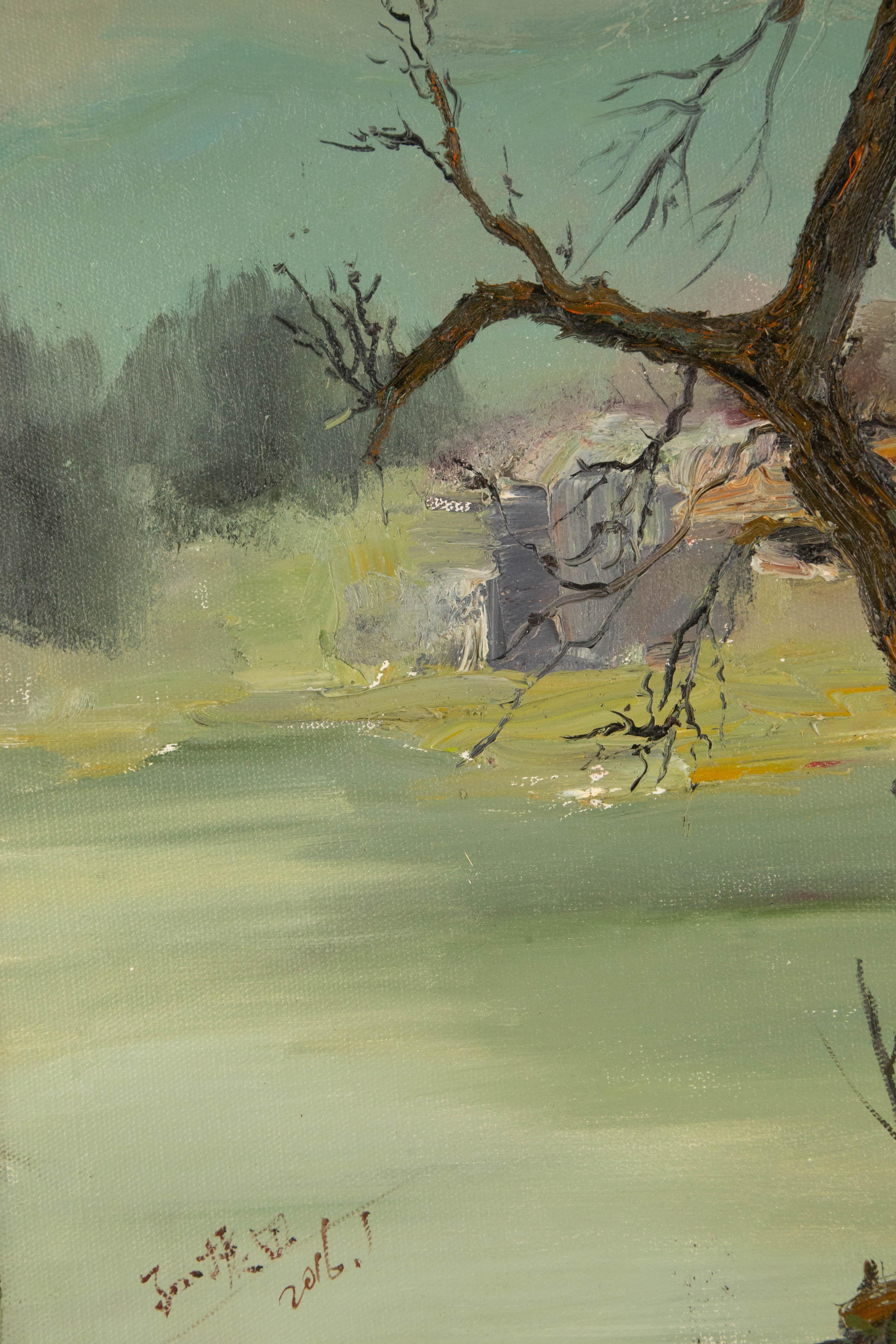 ZhenTain Sonnenlandschaft Original Ölgemälde auf Leinwand „Der alte Baum“ (Braun), Landscape Painting, von ZhenTain Sun