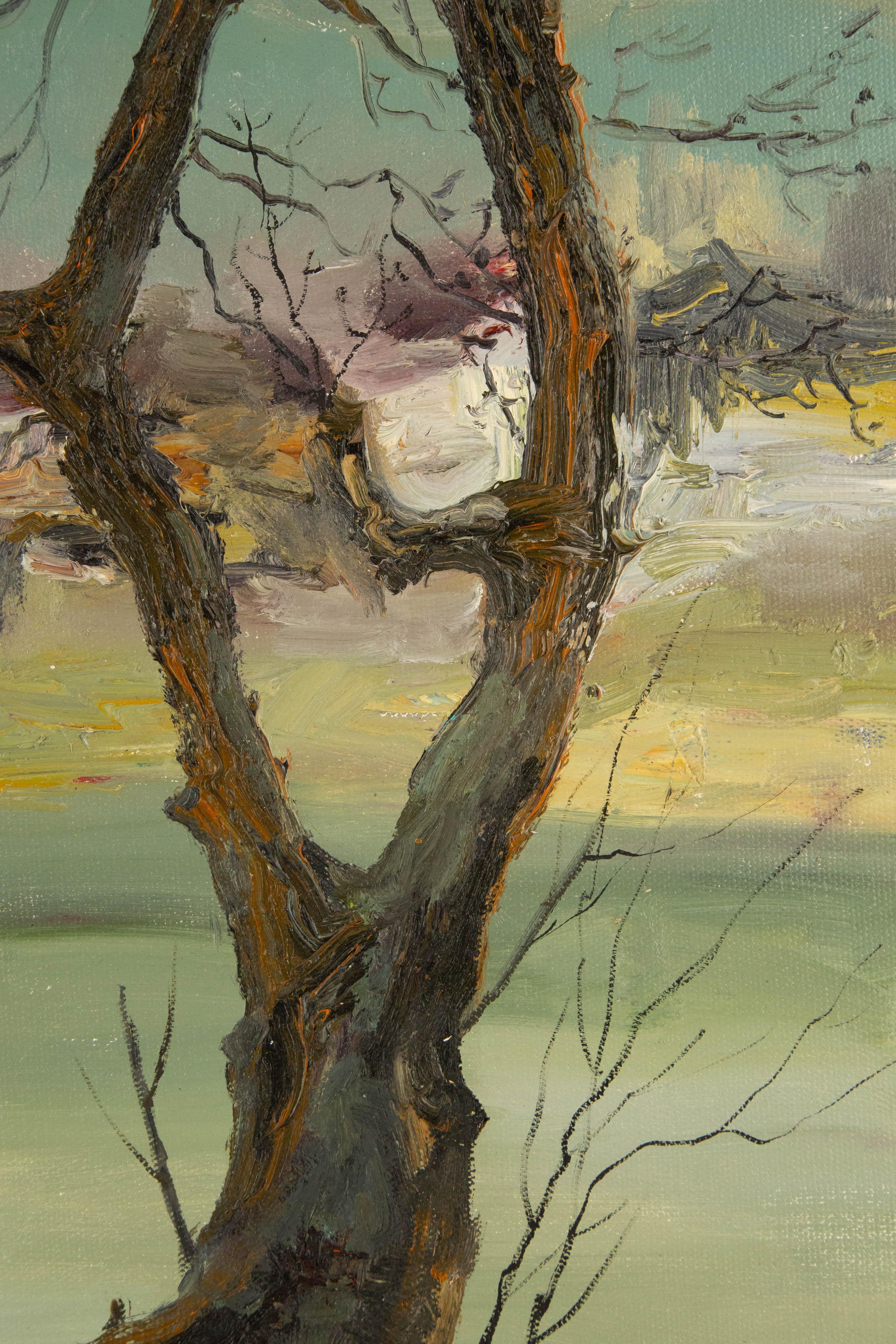 ZhenTain Sonnenlandschaft Original Ölgemälde auf Leinwand „Der alte Baum“ im Angebot 1