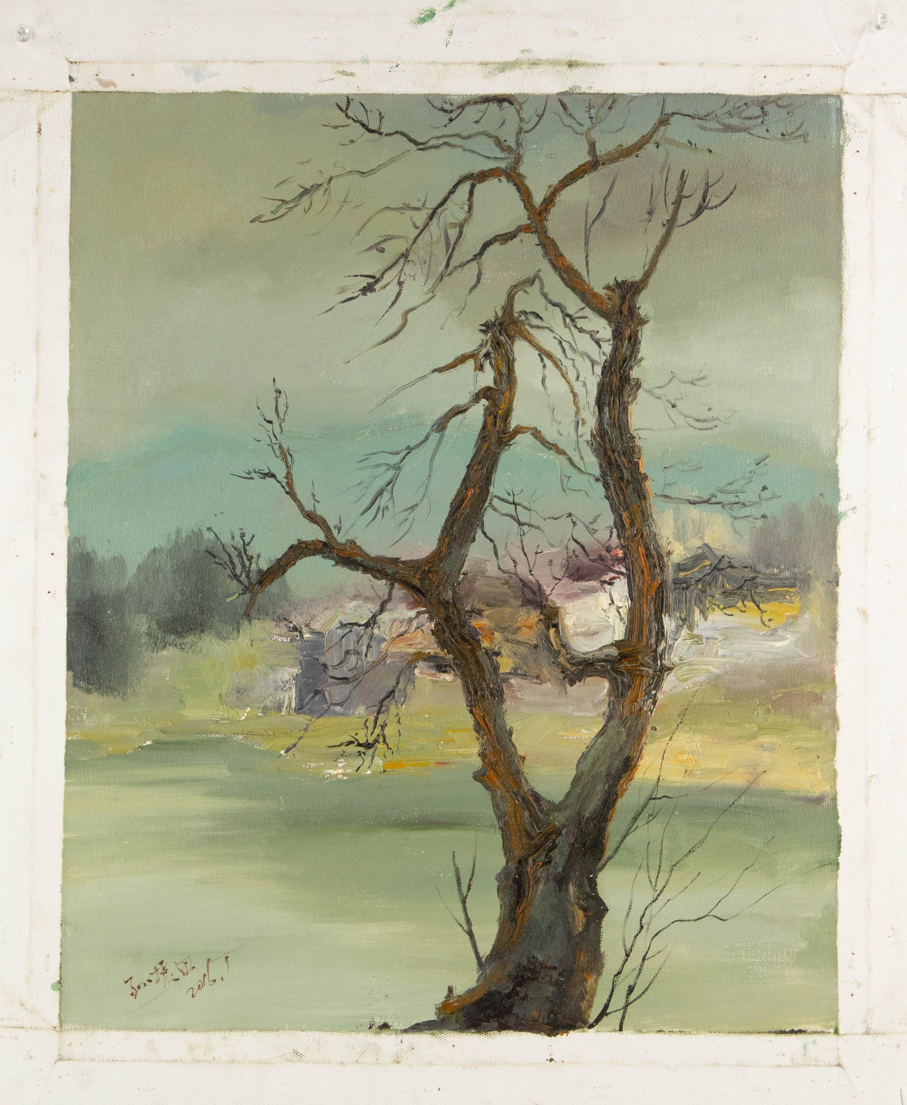 ZhenTain Sonnenlandschaft Original Ölgemälde auf Leinwand „Der alte Baum“ im Angebot 4