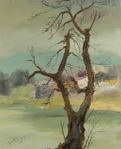 ZhenTain Sun Landscape Original Oil On Canvas "The Old Tree" (Le vieil arbre)