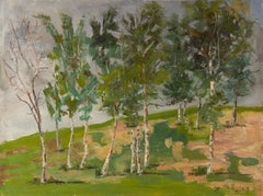 Zhentian Sun Landscape Original Oil On Canvas "White Birch on the Plain"