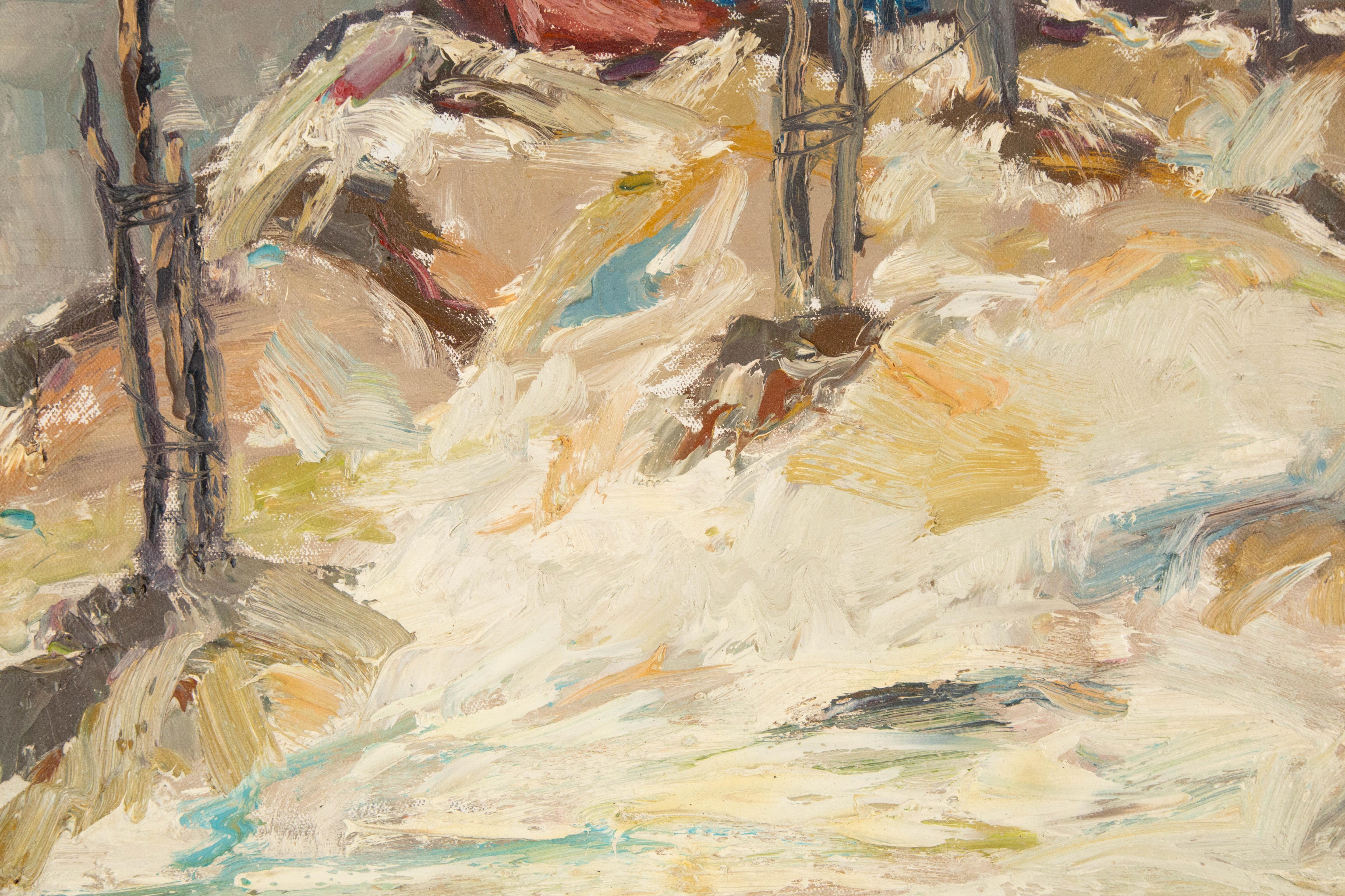 Aquarelle originale de ZhenTian Sun Harbor (Rest Harbor) - Marron Landscape Painting par Zhentian Sun