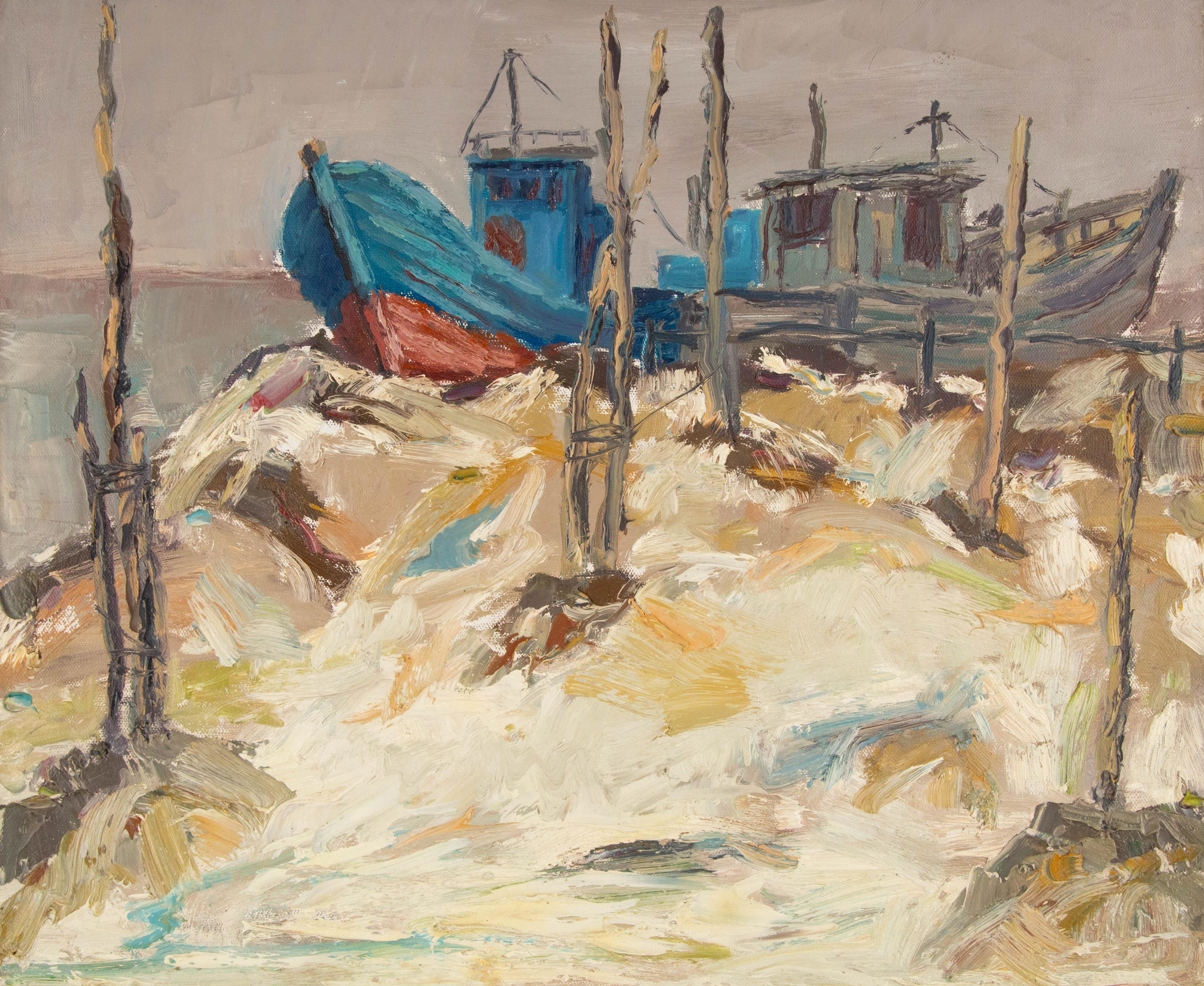 Landscape Painting Zhentian Sun - Aquarelle originale de ZhenTian Sun Harbor (Rest Harbor)