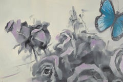 Zhenyan Zhao Óleo sobre lienzo original contemporáneo "Mariposa azul de ensueño"