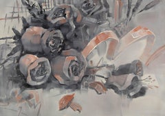 Zhenyan Zhao Contemporary Original Oil Painting "Flowers And Ribbons"