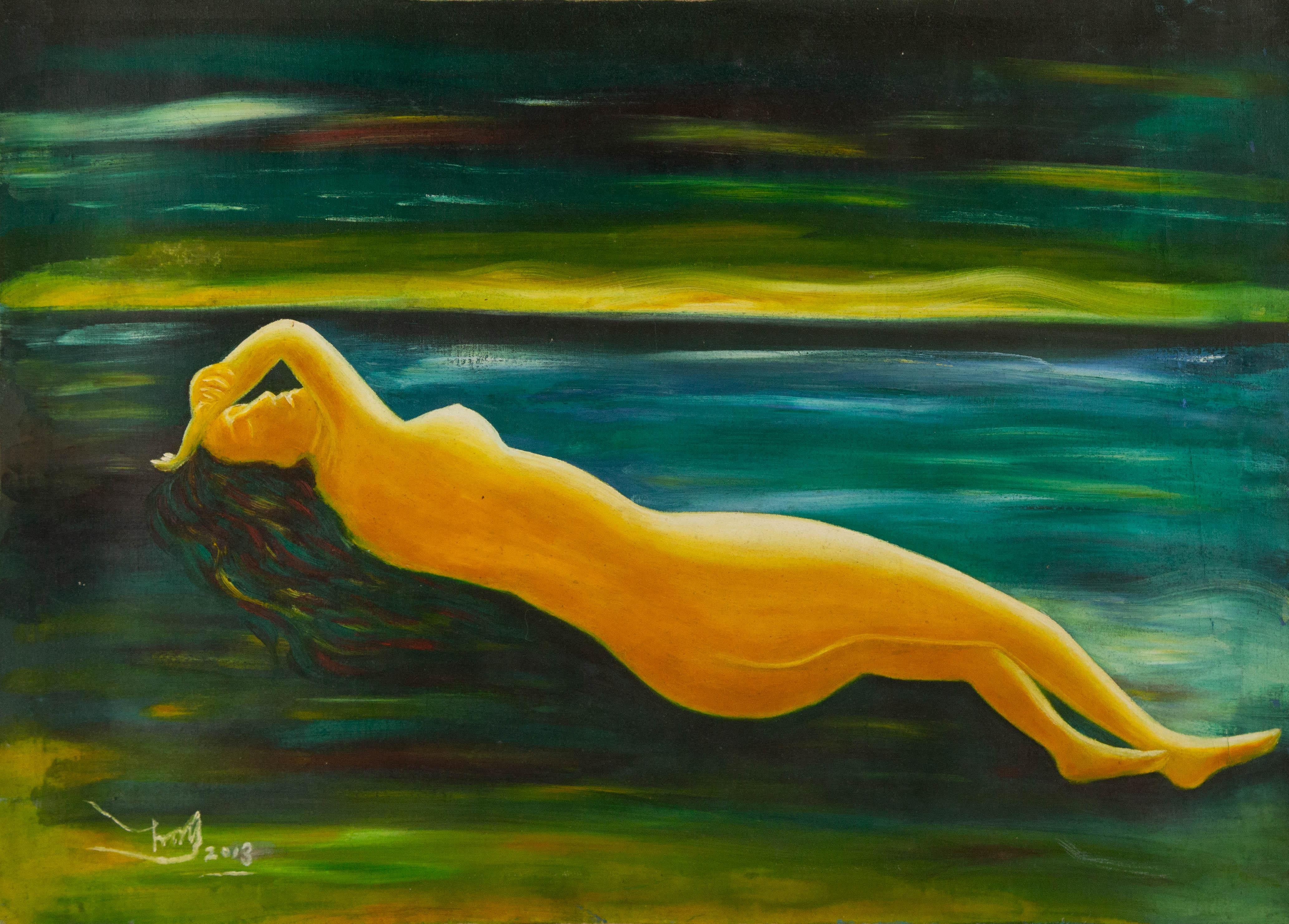  Title: Sea of Dreams
 Medium: Oil on canvas
 Size: 19 x 26.75 inches
 Frame: Framing options available!
 Condition: The painting appears to be in excellent condition.
 Note: This painting is unstretched, shipped rolled unless stretching/framing is