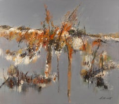 Zhenzhong Liu Olio astratto originale su tela "Winter Snow" (Neve invernale)