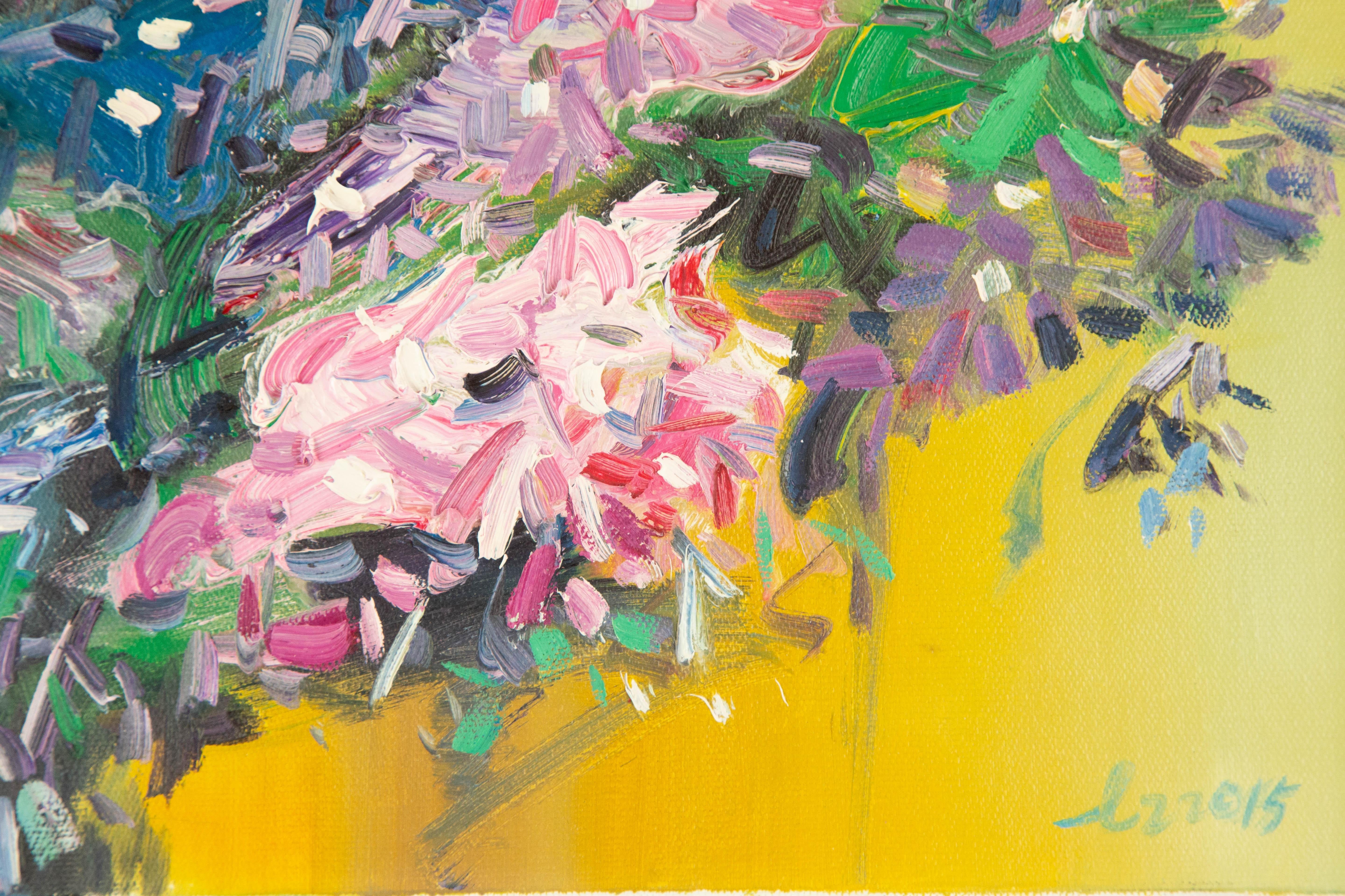 Zhenzhong Liu Floral Original Oil On Canvas 