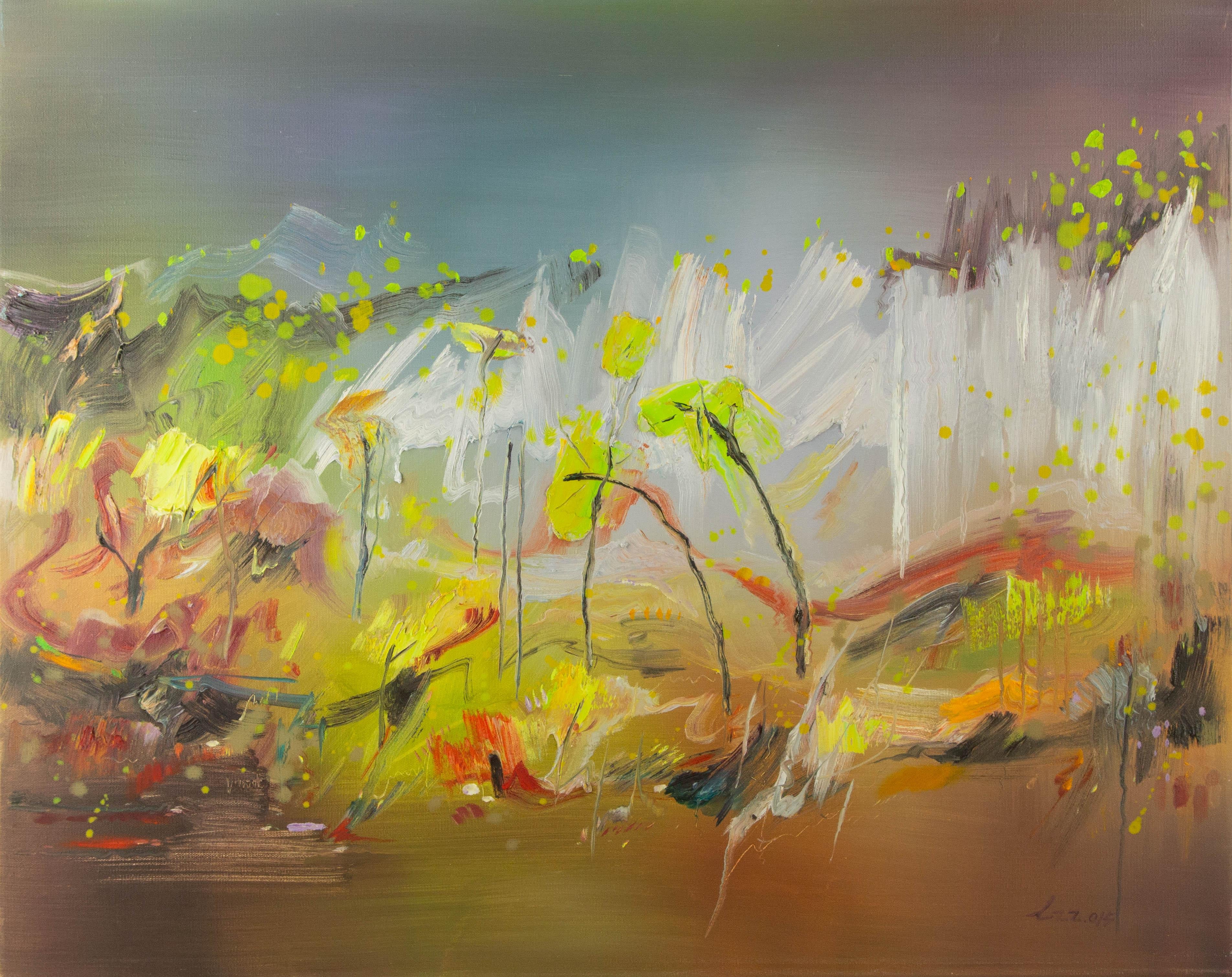 Zhenzhong Liu Floral Original Oil On Canvas "Flowers in Autumn" (Fleurs en automne)