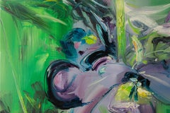 Zhenzhong Liu Floral Original Oil On Canvas "Green And Purple"