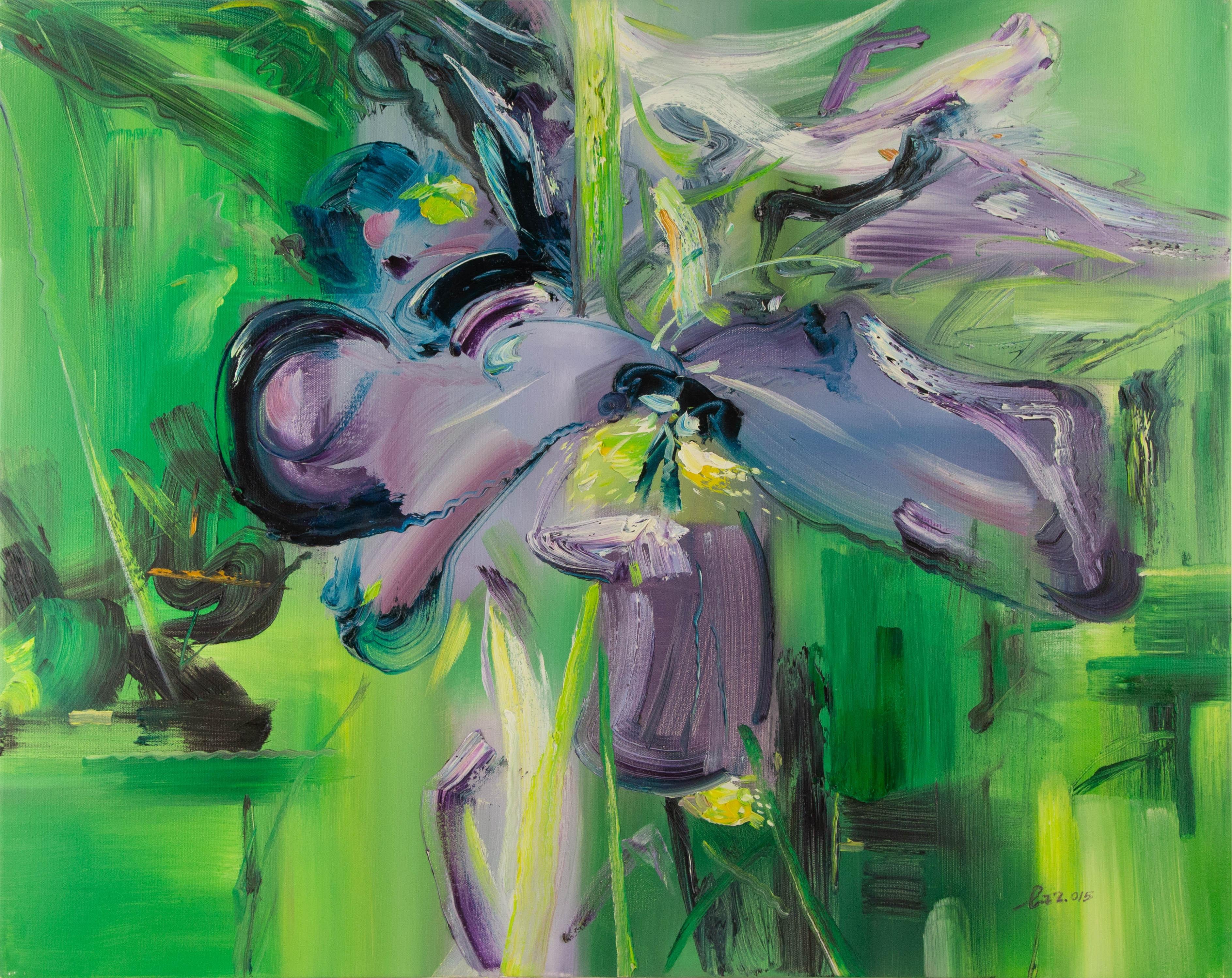  Titel: Grün und Lila
 Medium: Öl auf Leinwand
 Größe: 31 x 39,25 Zoll
 Rahmen: Einrahmungsmöglichkeiten vorhanden!
 Zustand: Das Gemälde scheint in gutem Zustand zu sein.
 
 Jahr: 2015
 Künstler: Zhenzhong Liu
 Unterschrift: Unterzeichnet
 Position