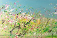 Zhenzhong Liu Floral Original Oil On Canvas "Peach Blossom in Spring"
