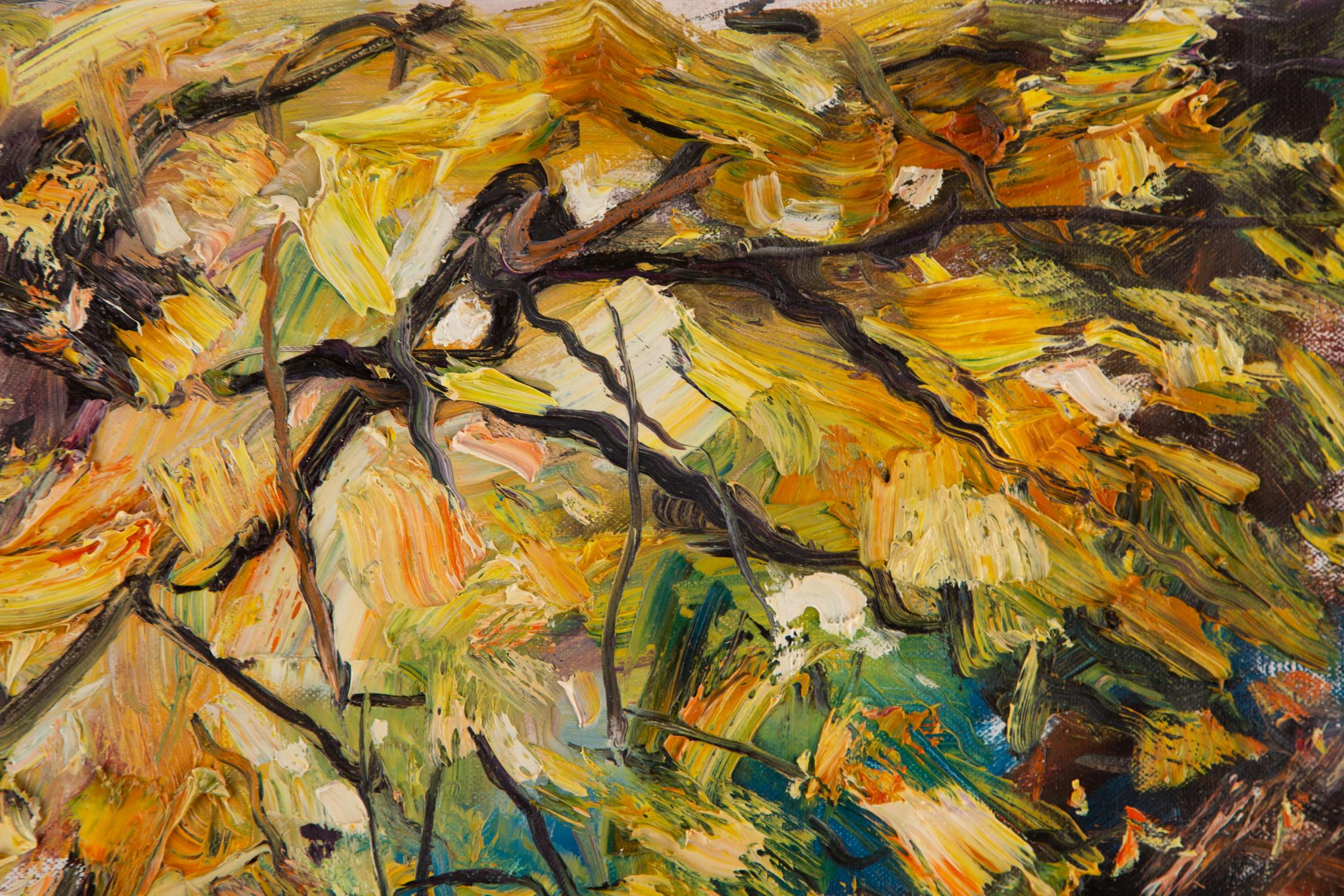 ZhenZhong Liu Landschaft, Original-Ölgemälde „Herbsttag“ (Impressionismus), Painting, von Zhenzhong Liu